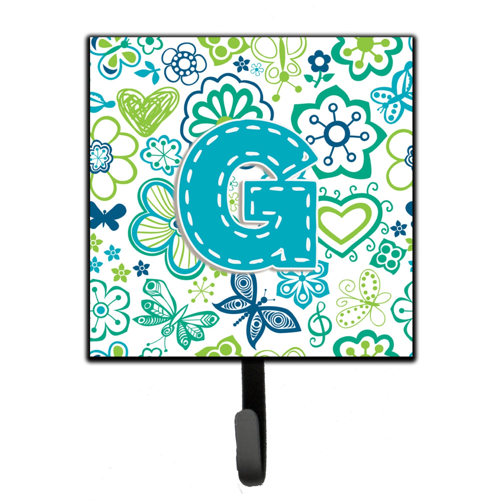 Caroline'S Treasures Cj2006-Gsh4 Letter G Flowers And Butterflies Teal Blue Leash Or Key Holder, Small, Multicolor