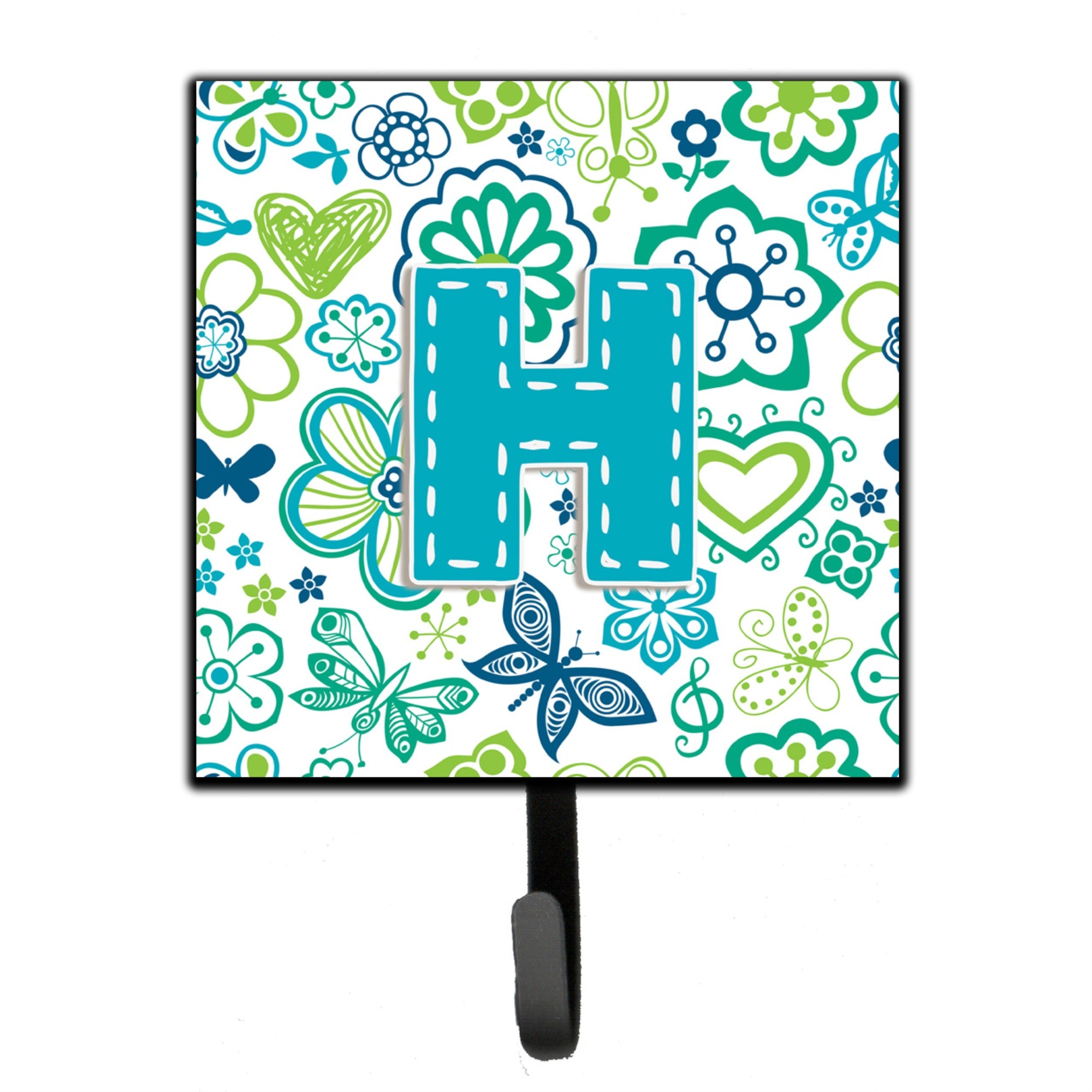 Caroline'S Treasures Cj2006-Hsh4 Letter H Flowers And Butterflies Teal Blue Leash Or Key Holder, Small, Multicolor