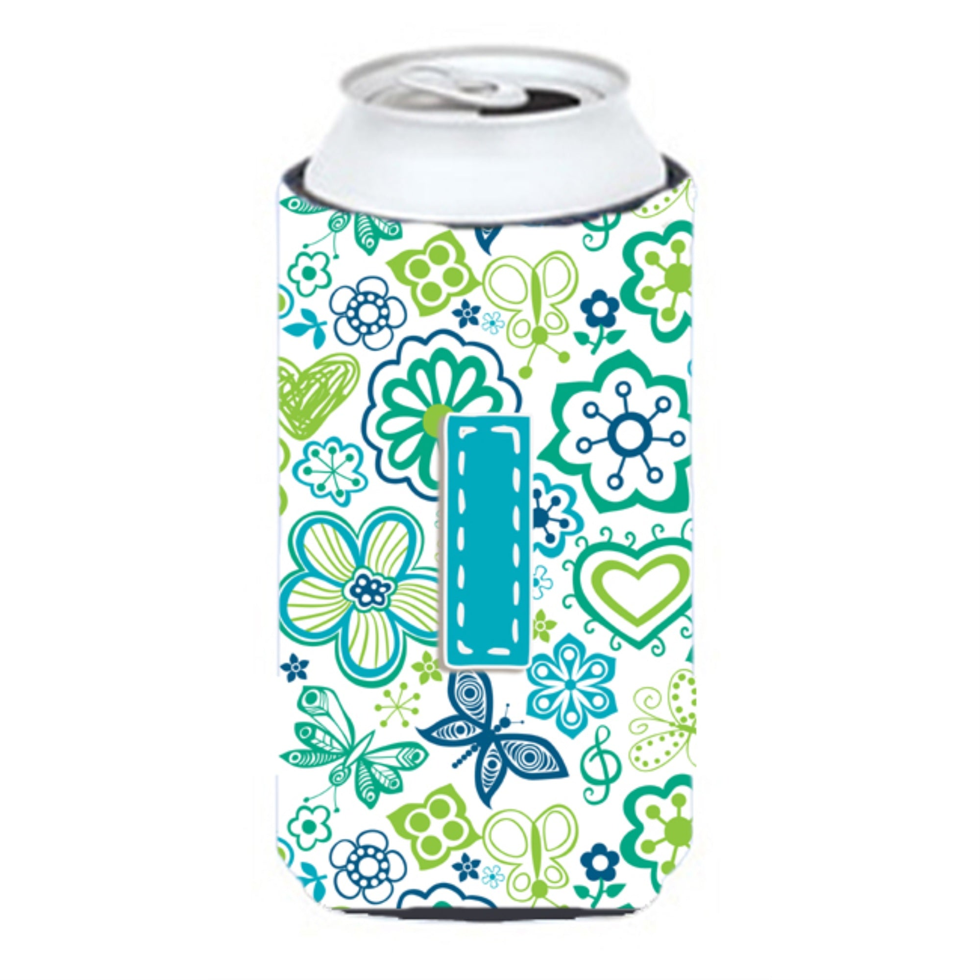 Letter I Flowers And Butterflies Teal Blue Tall Boy Beverage Insulator Hugger Cj2006-Itbc