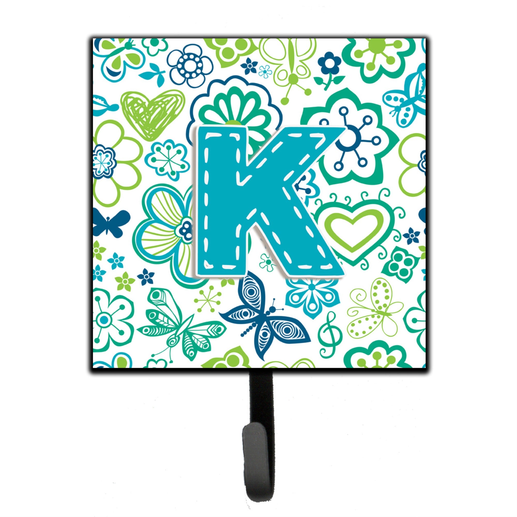 Caroline'S Treasures Cj2006-Ksh4 Letter K Flowers And Butterflies Teal Blue Leash Or Key Holder, Small, Multicolor