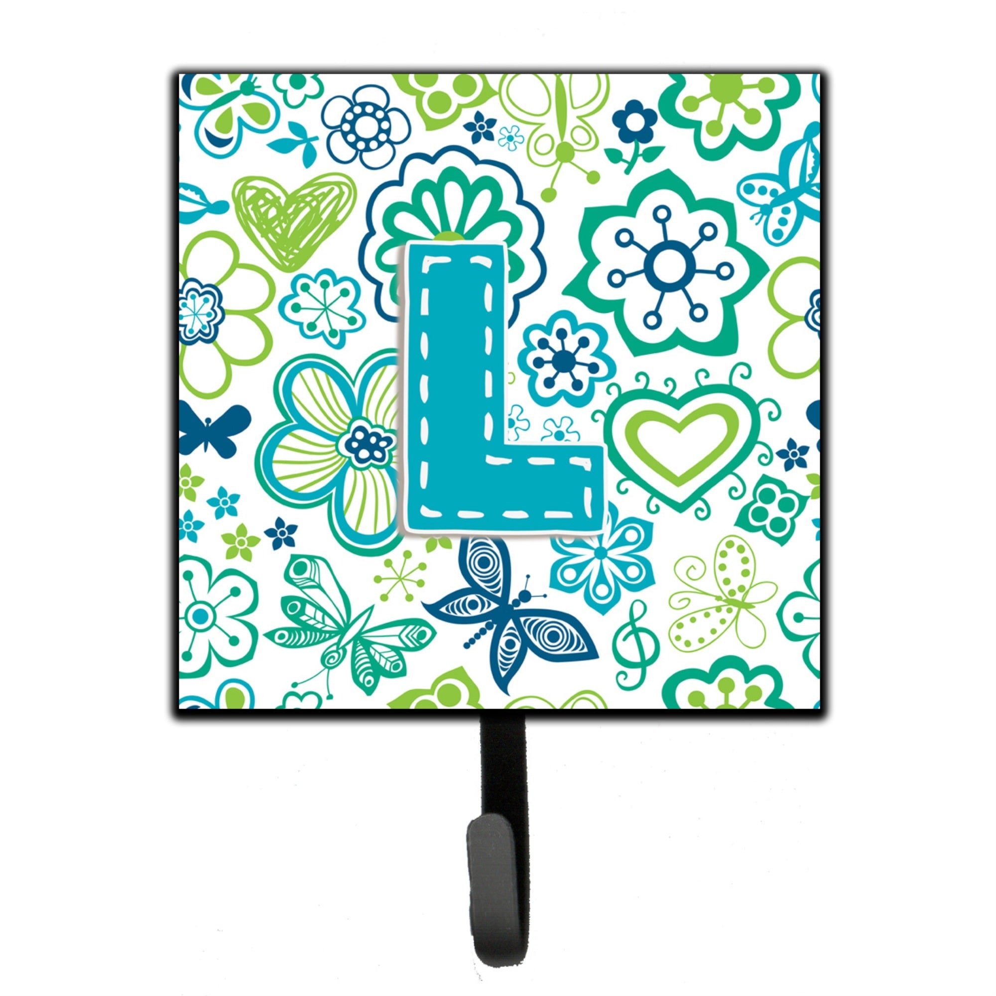 Caroline'S Treasures Cj2006-Lsh4 Letter L Flowers And Butterflies Teal Blue Leash Or Key Holder, Small, Multicolor
