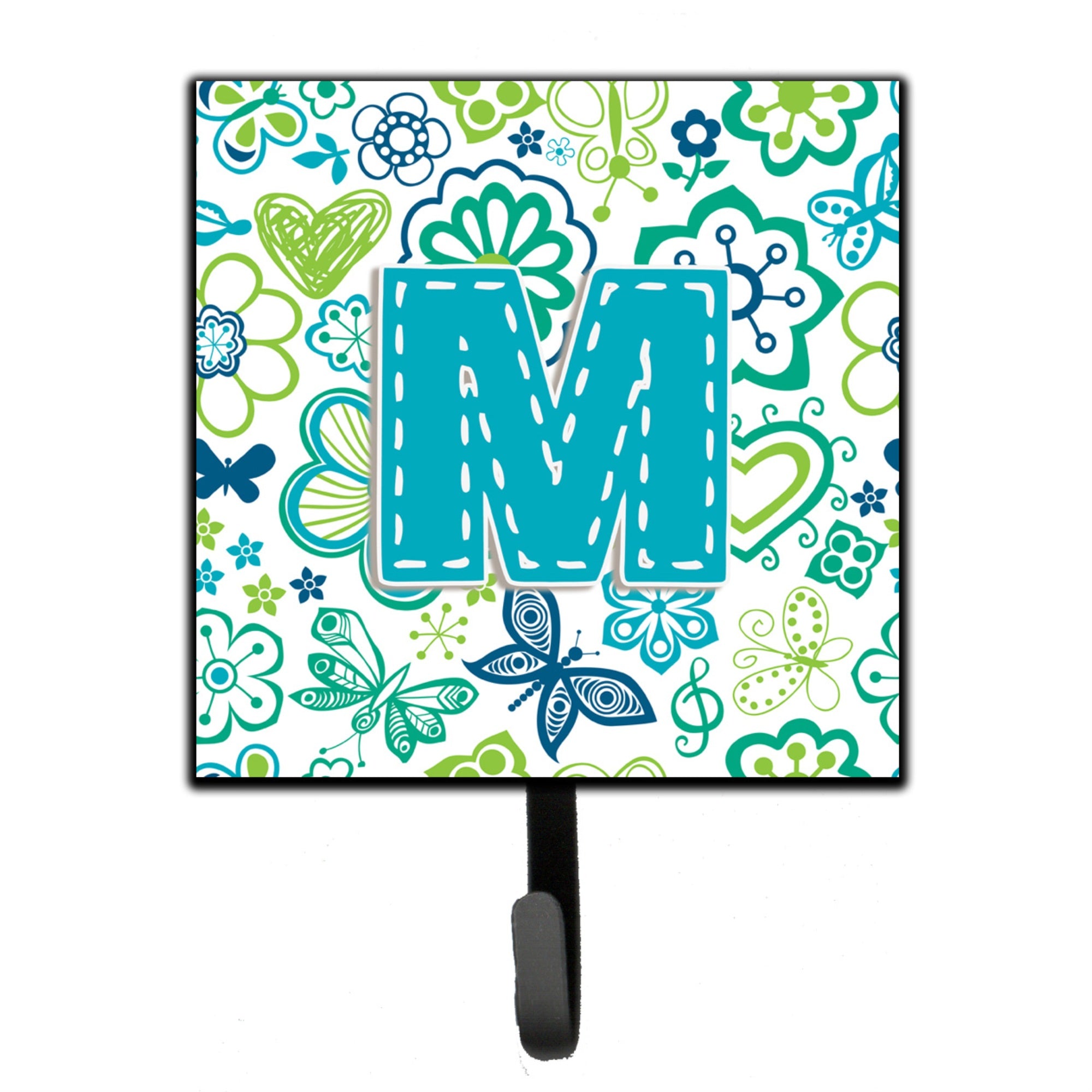 Caroline'S Treasures Cj2006-Msh4 Letter M Flowers And Butterflies Teal Blue Leash Or Key Holder, Small, Multicolor