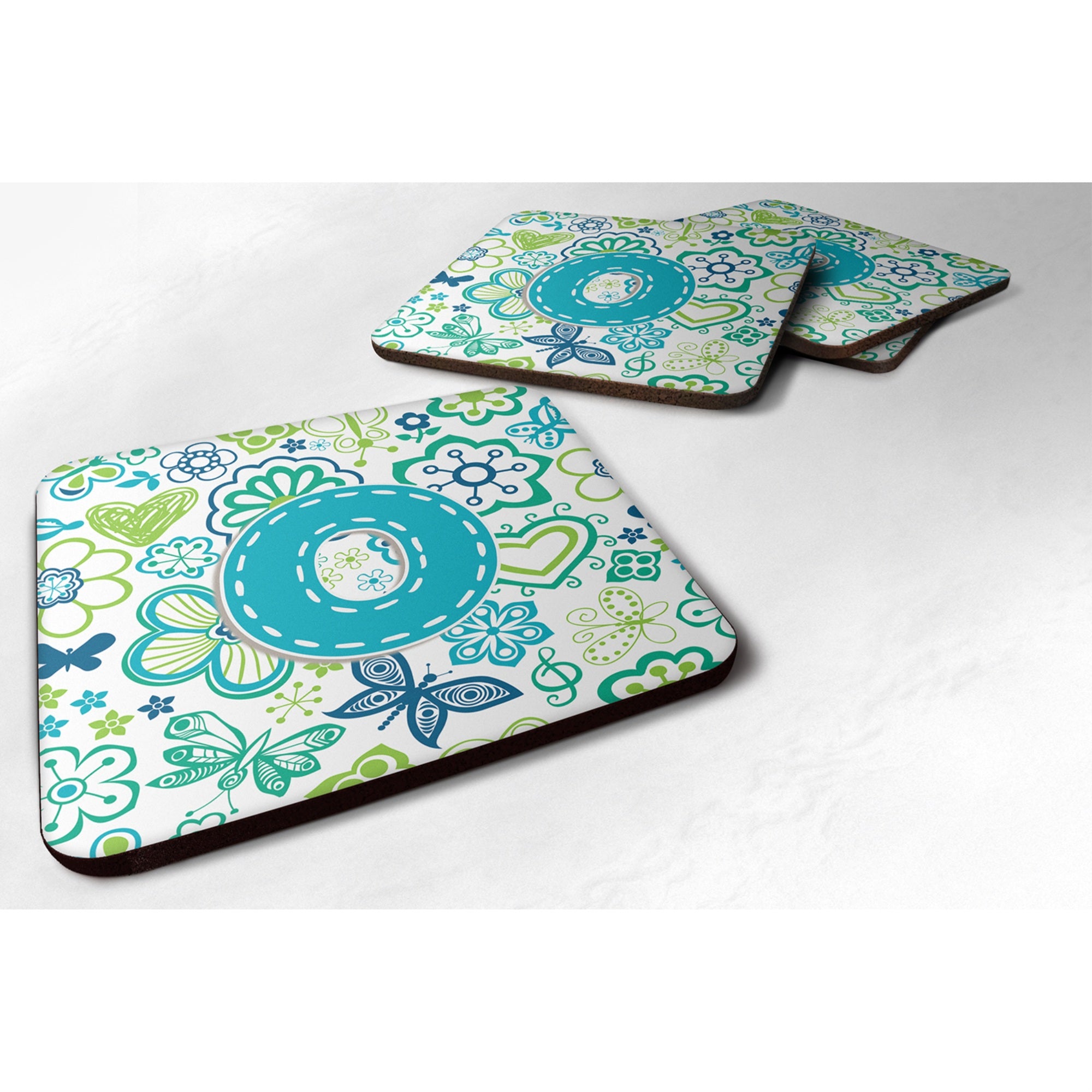 Caroline'S Treasures Cj2006-Ofc Letter O Flowers And Butterflies Teal Blue Foam Coasters (Set Of 4), 3.5, Multicolor