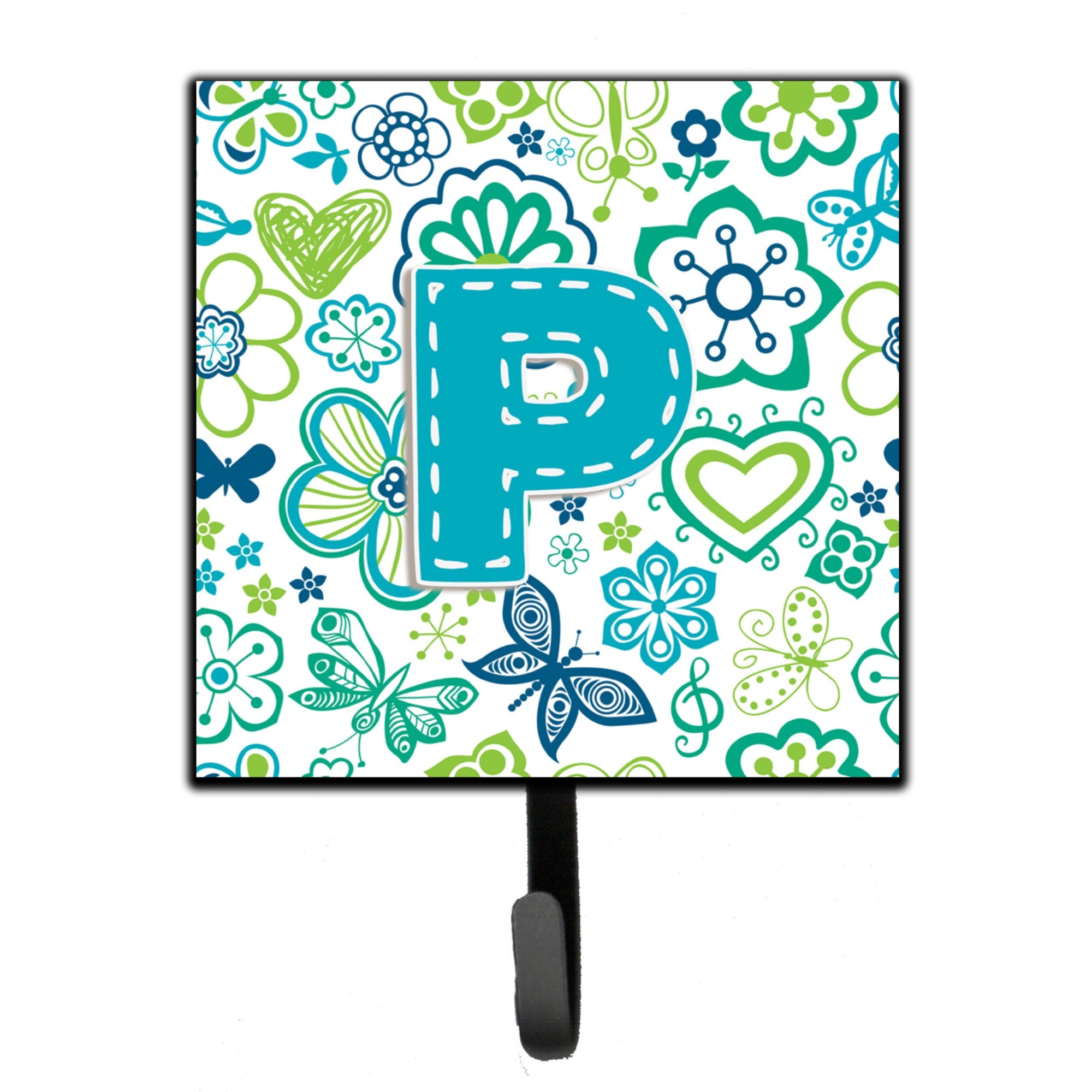 Caroline'S Treasures Cj2006-Psh4 Letter P Flowers And Butterflies Teal Blue Leash Or Key Holder, Small, Multicolor