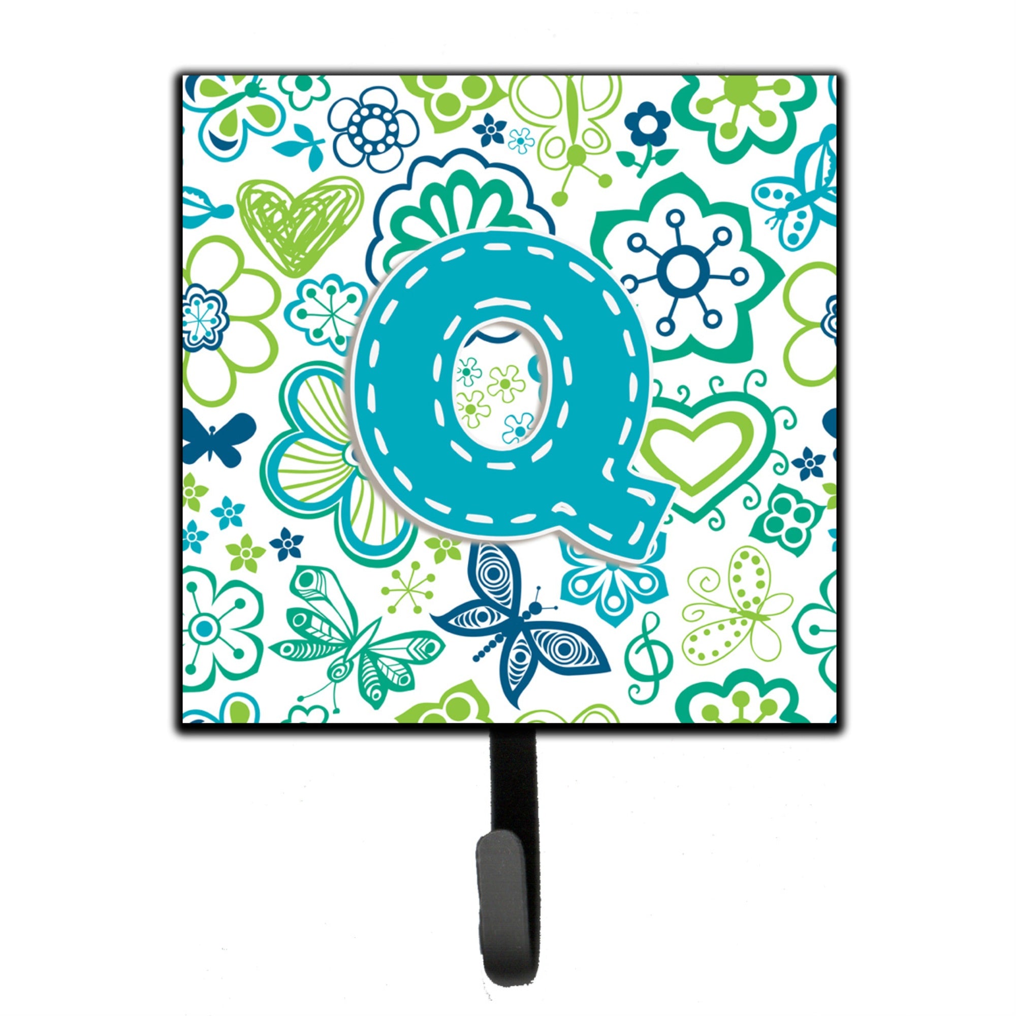 Caroline'S Treasures Cj2006-Qsh4 Letter Q Flowers And Butterflies Teal Blue Leash Or Key Holder, Small, Multicolor