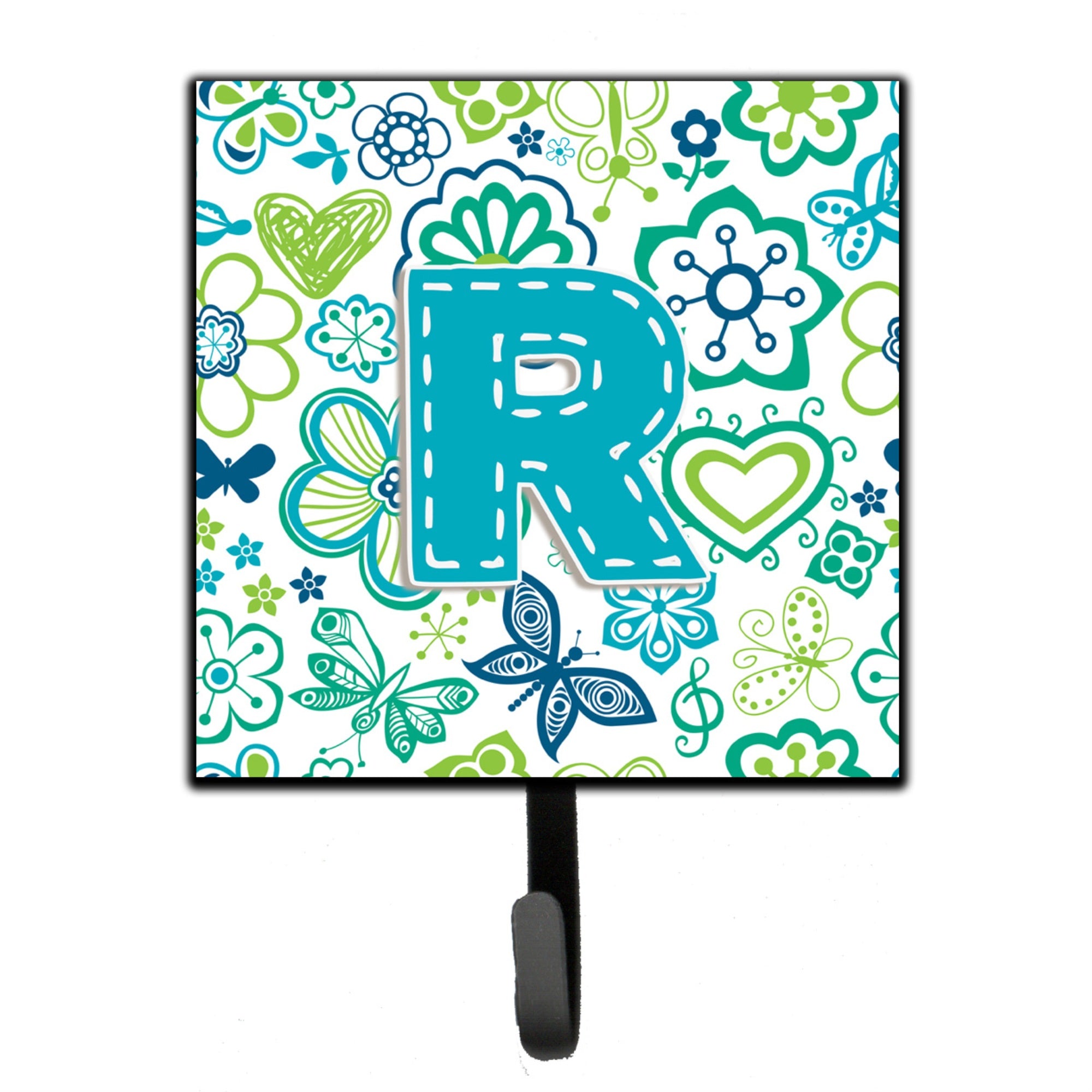 Caroline'S Treasures Cj2006-Rsh4 Letter R Flowers And Butterflies Teal Blue Leash Or Key Holder, Small, Multicolor
