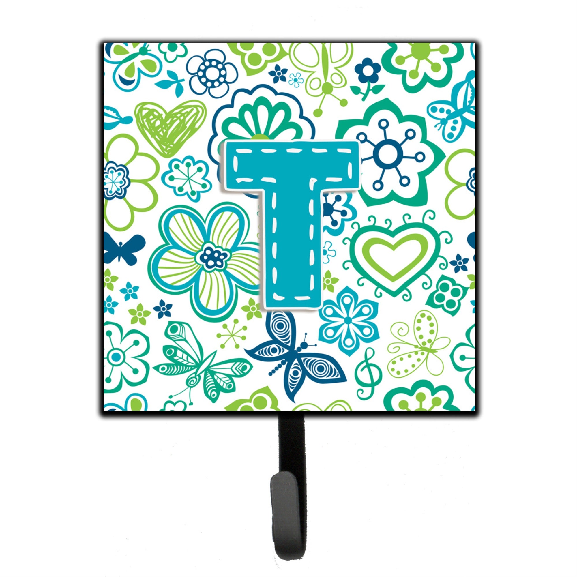 Caroline'S Treasures Cj2006-Tsh4 Letter T Flowers And Butterflies Teal Blue Leash Or Key Holder, Small, Multicolor