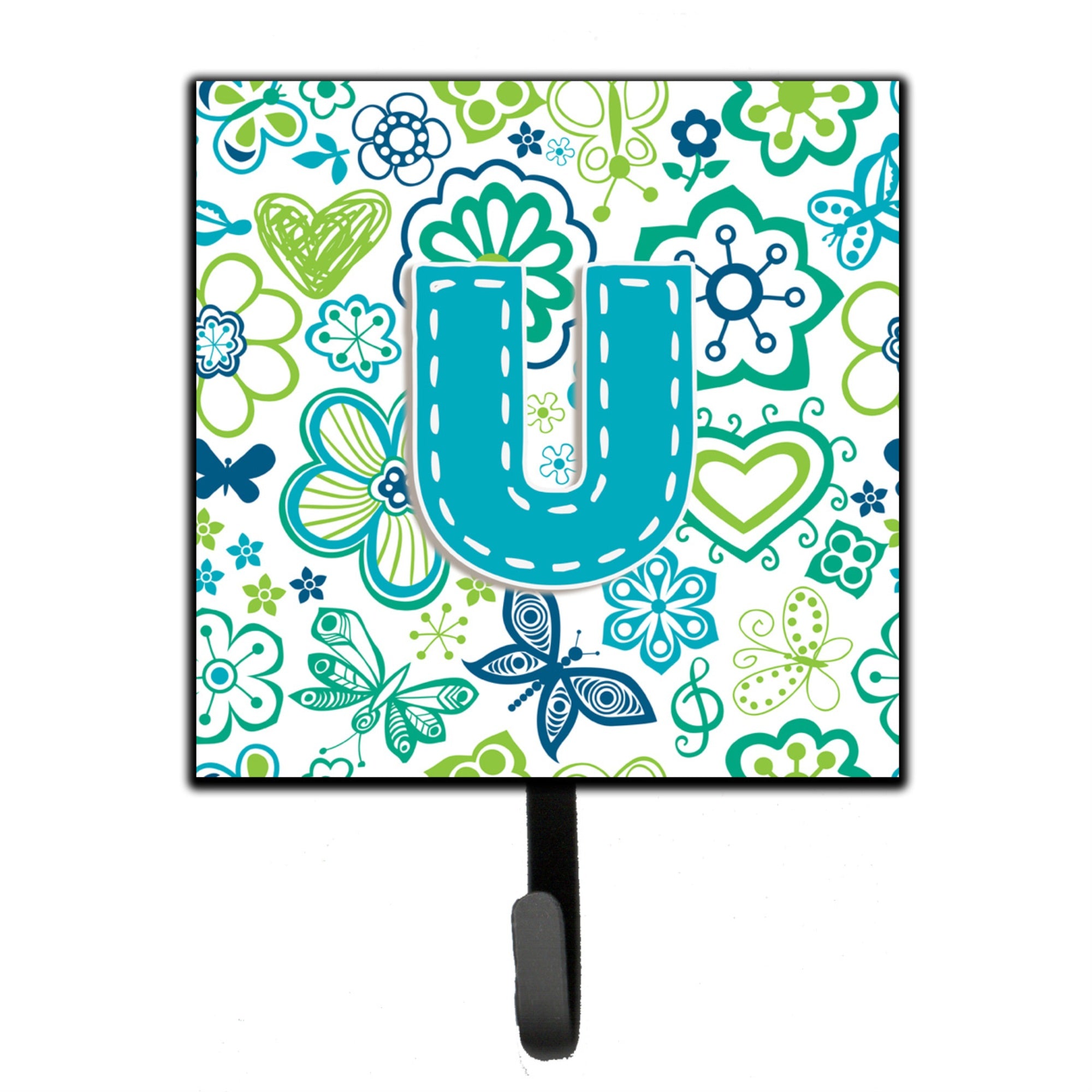 Caroline'S Treasures Cj2006-Ush4 Letter U Flowers And Butterflies Teal Blue Leash Or Key Holder, Small, Multicolor