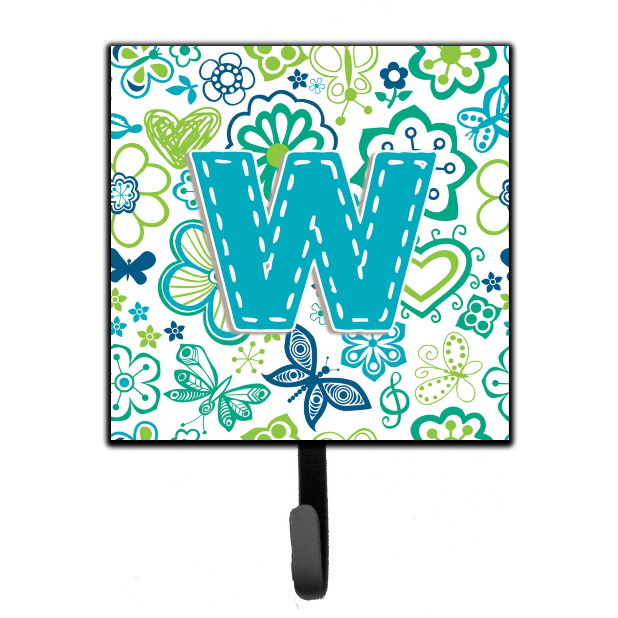 Caroline'S Treasures Cj2006-Wsh4 Letter W Flowers And Butterflies Teal Blue Leash Or Key Holder, Small, Multicolor