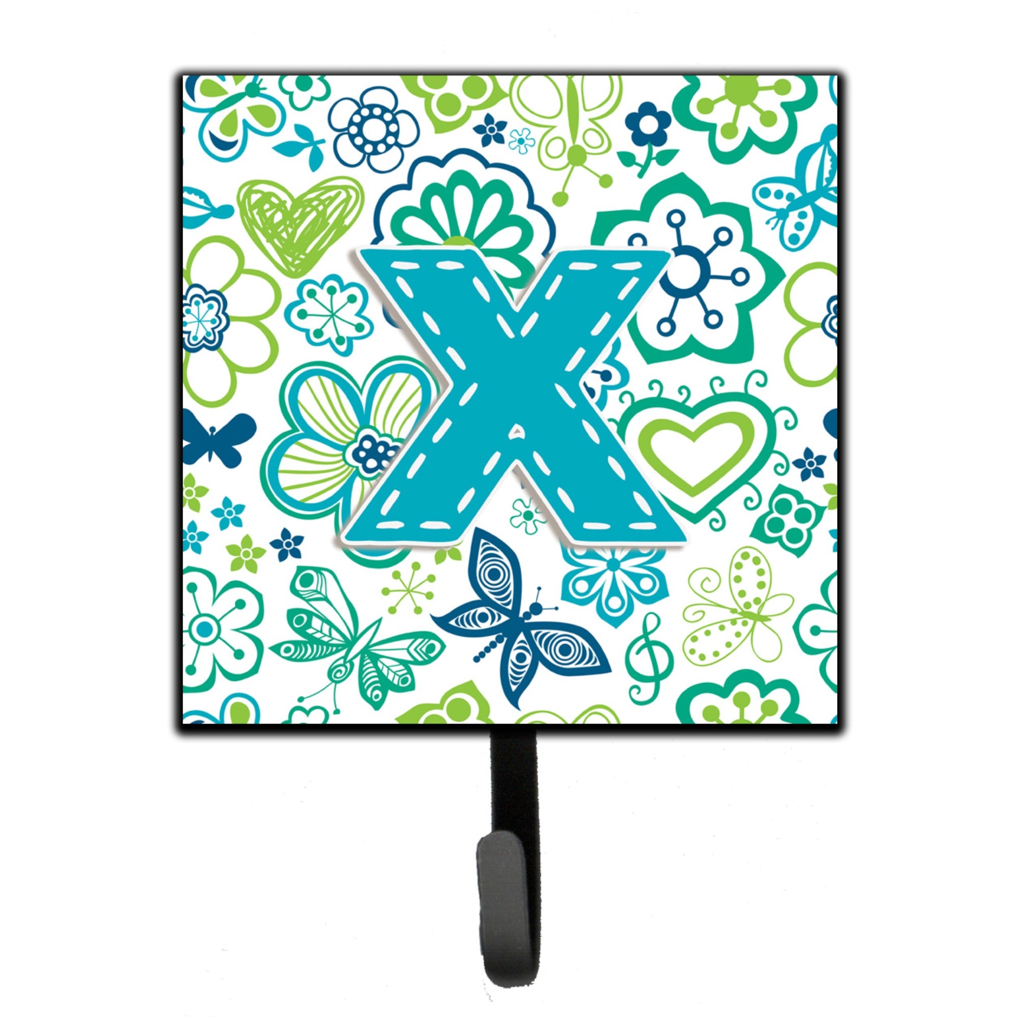 Caroline'S Treasures Cj2006-Xsh4 Letter X Flowers And Butterflies Teal Blue Leash Or Key Holder, Small, Multicolor