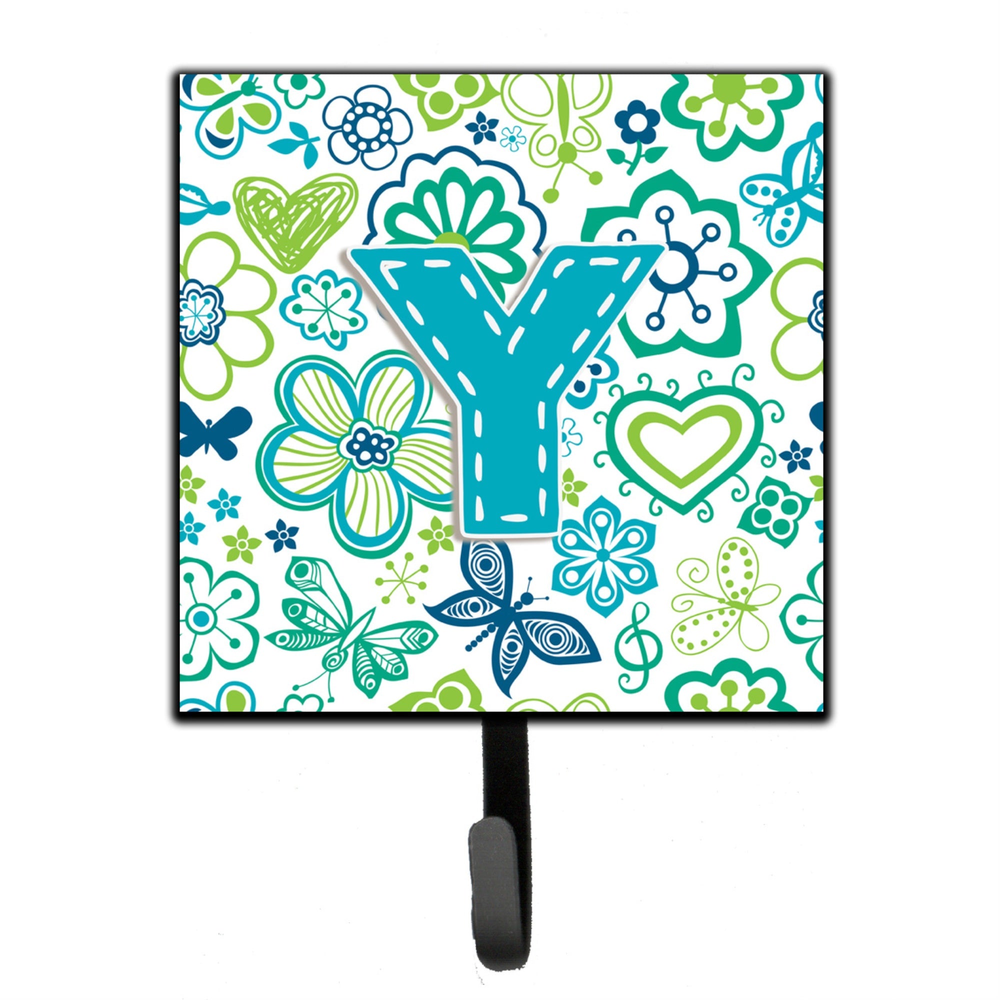 Caroline'S Treasures Cj2006-Ysh4 Letter Y Flowers And Butterflies Teal Blue Leash Or Key Holder, Small, Multicolor