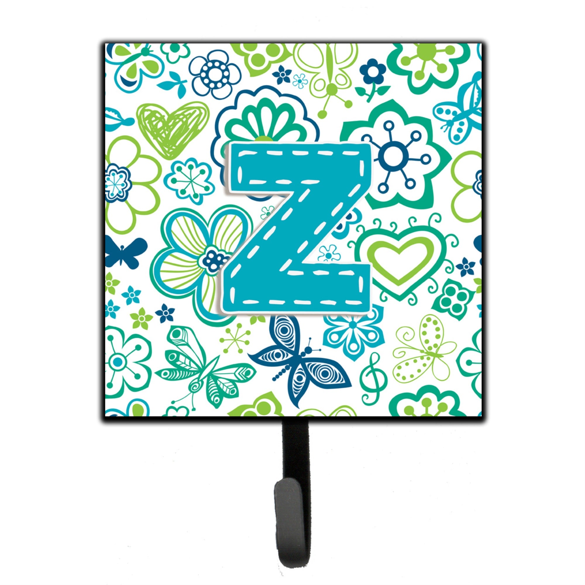 Caroline'S Treasures Cj2006-Zsh4 Letter Z Flowers And Butterflies Teal Blue Leash Or Key Holder, Small, Multicolor