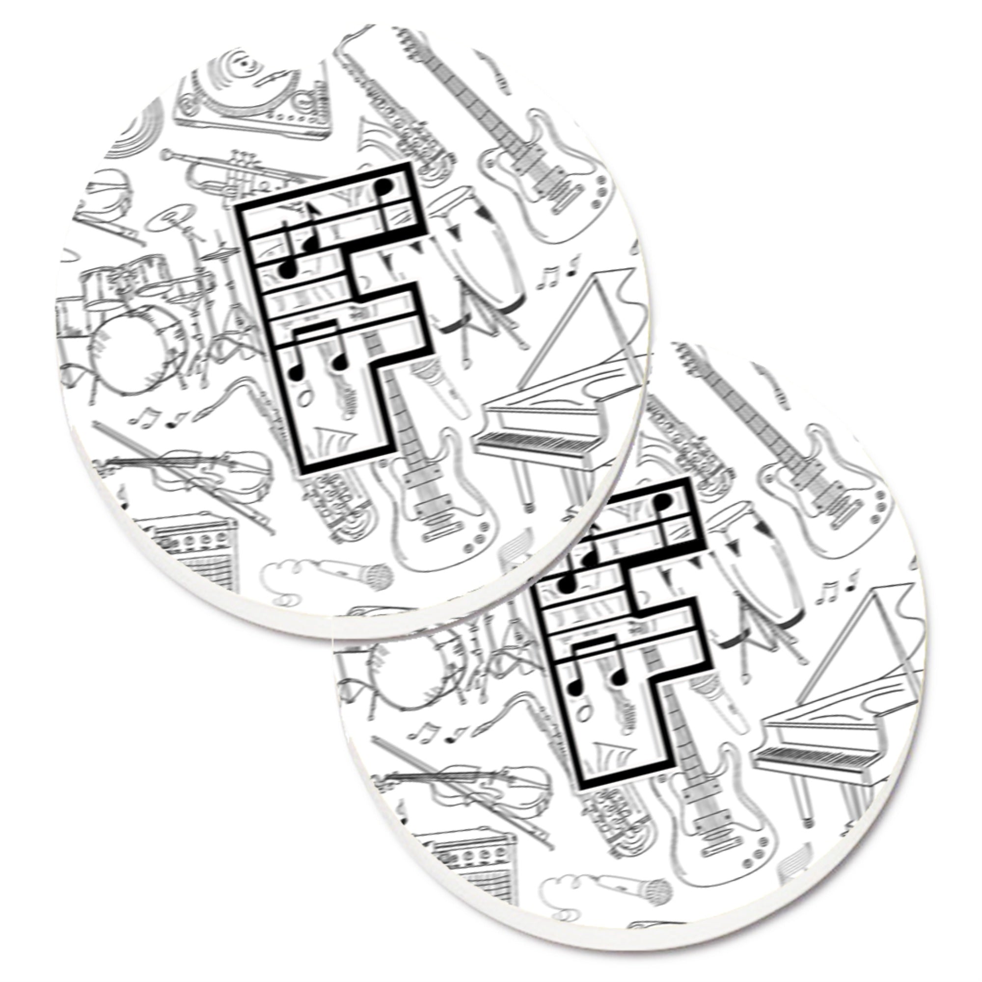 Caroline'S Treasures Letter F Musical Note Letters Set Of 2 Cup Holder Car Coasters Cj2007-Fcarc, 2.56, Multicolor