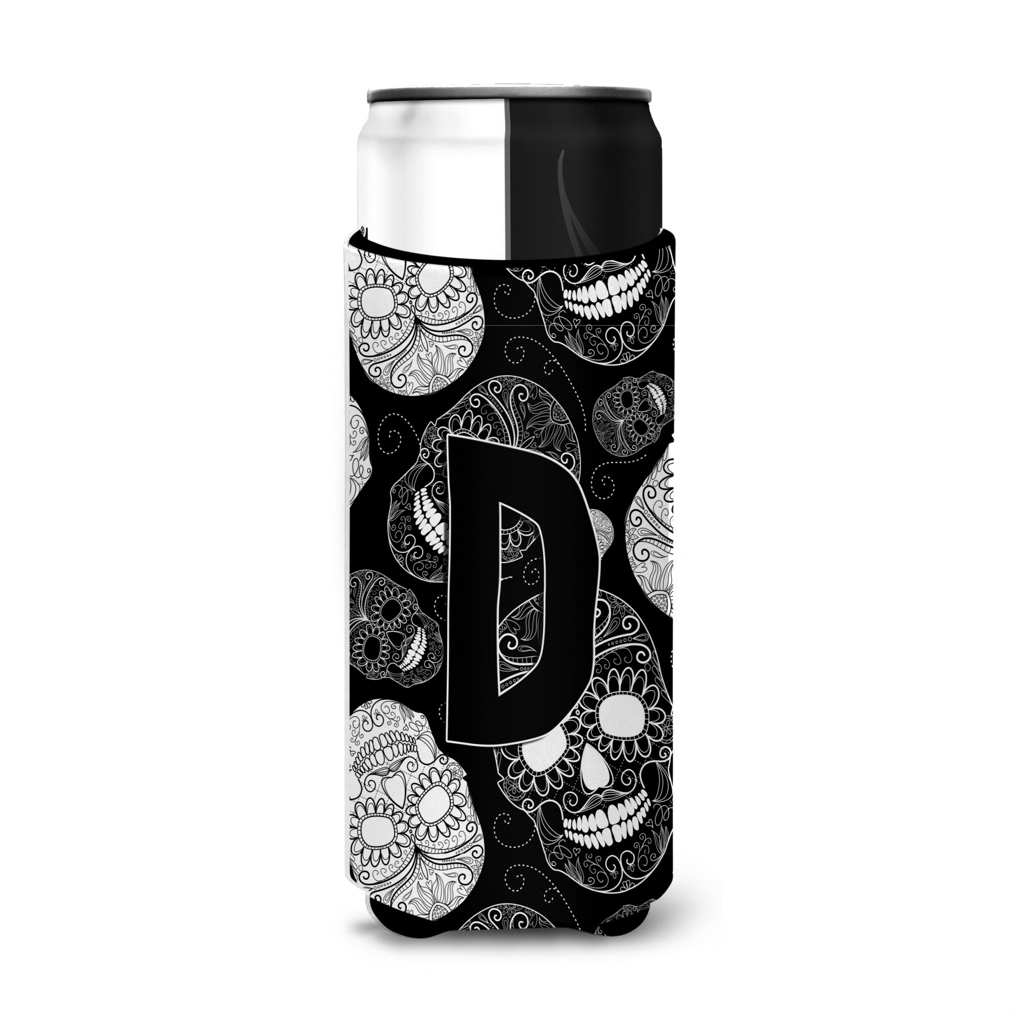 Letter D Day Of The Dead Skulls Black Ultra Beverage Insulators For Slim Cans Cj2008-Dmuk