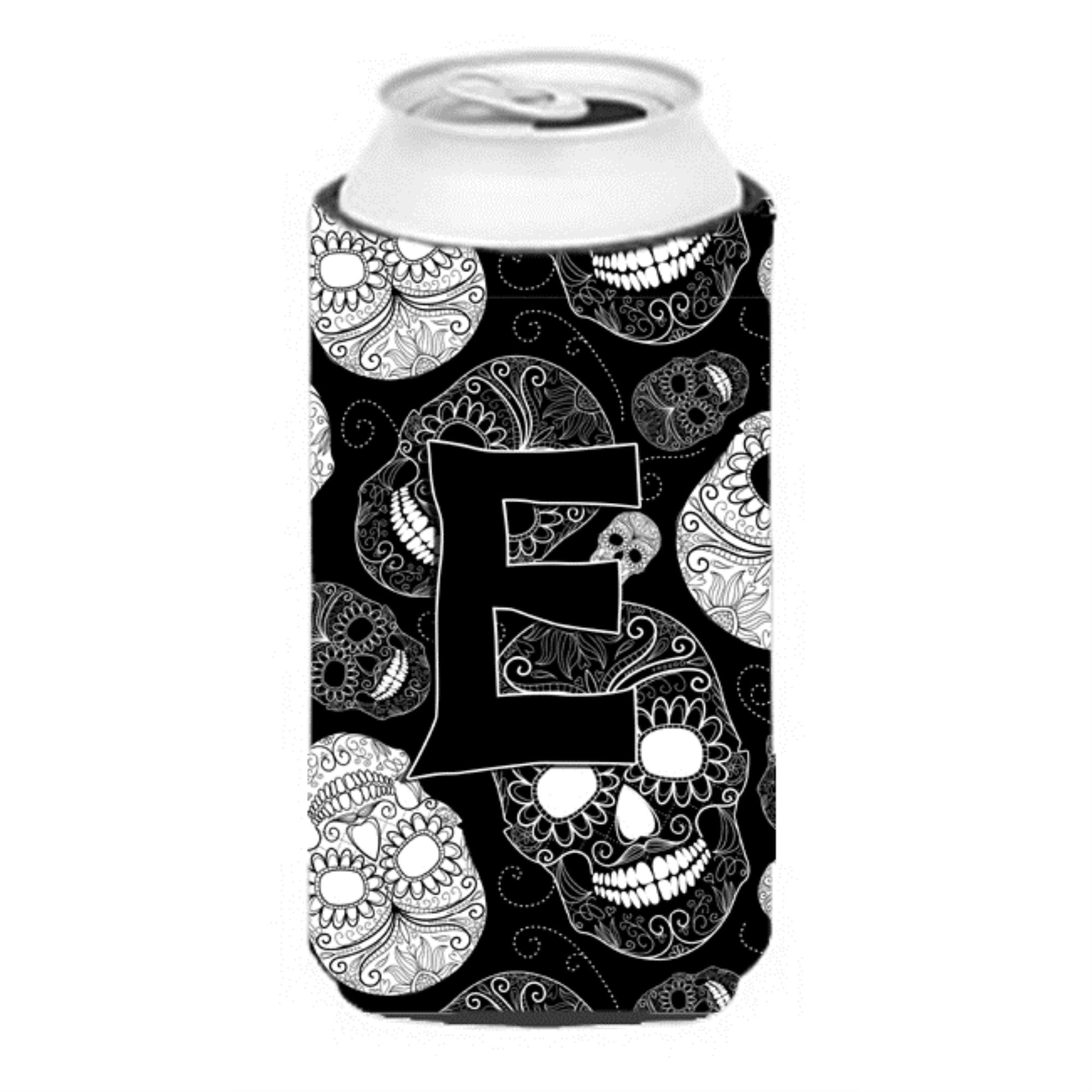 Letter E Day Of The Dead Skulls Black Tall Boy Beverage Insulator Hugger Cj2008-Etbc