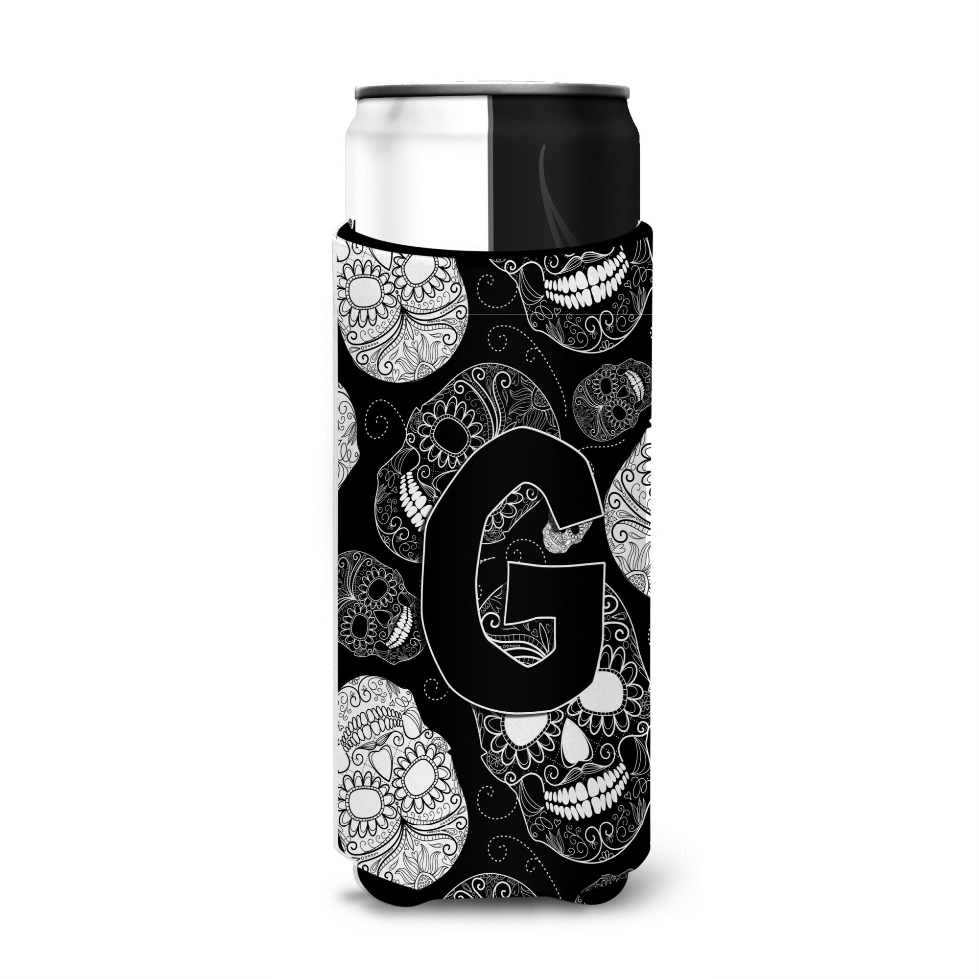Letter G Day Of The Dead Skulls Black Ultra Beverage Insulators For Slim Cans Cj2008-Gmuk