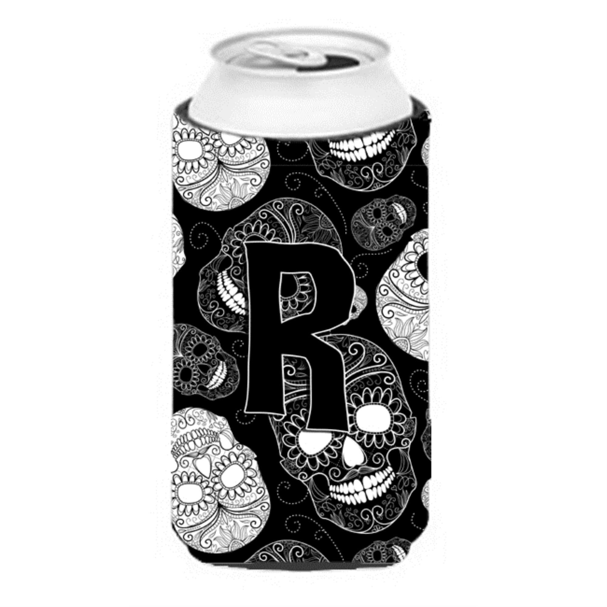 Letter R Day Of The Dead Skulls Black Tall Boy Beverage Insulator Hugger Cj2008-Rtbc