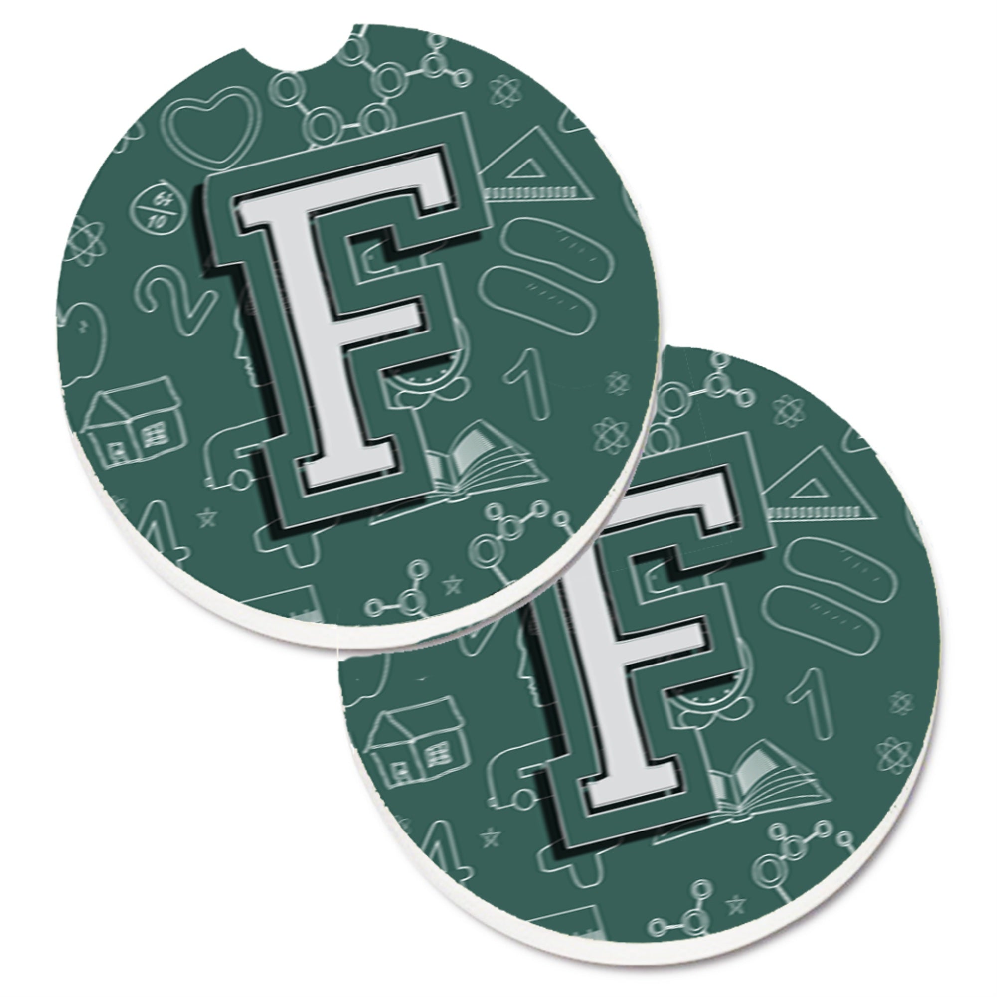 Caroline'S Treasures Letter F Back To School Initial Set Of 2 Cup Holder Car Coasters Cj2010-Fcarc, 2.56, Multicolor
