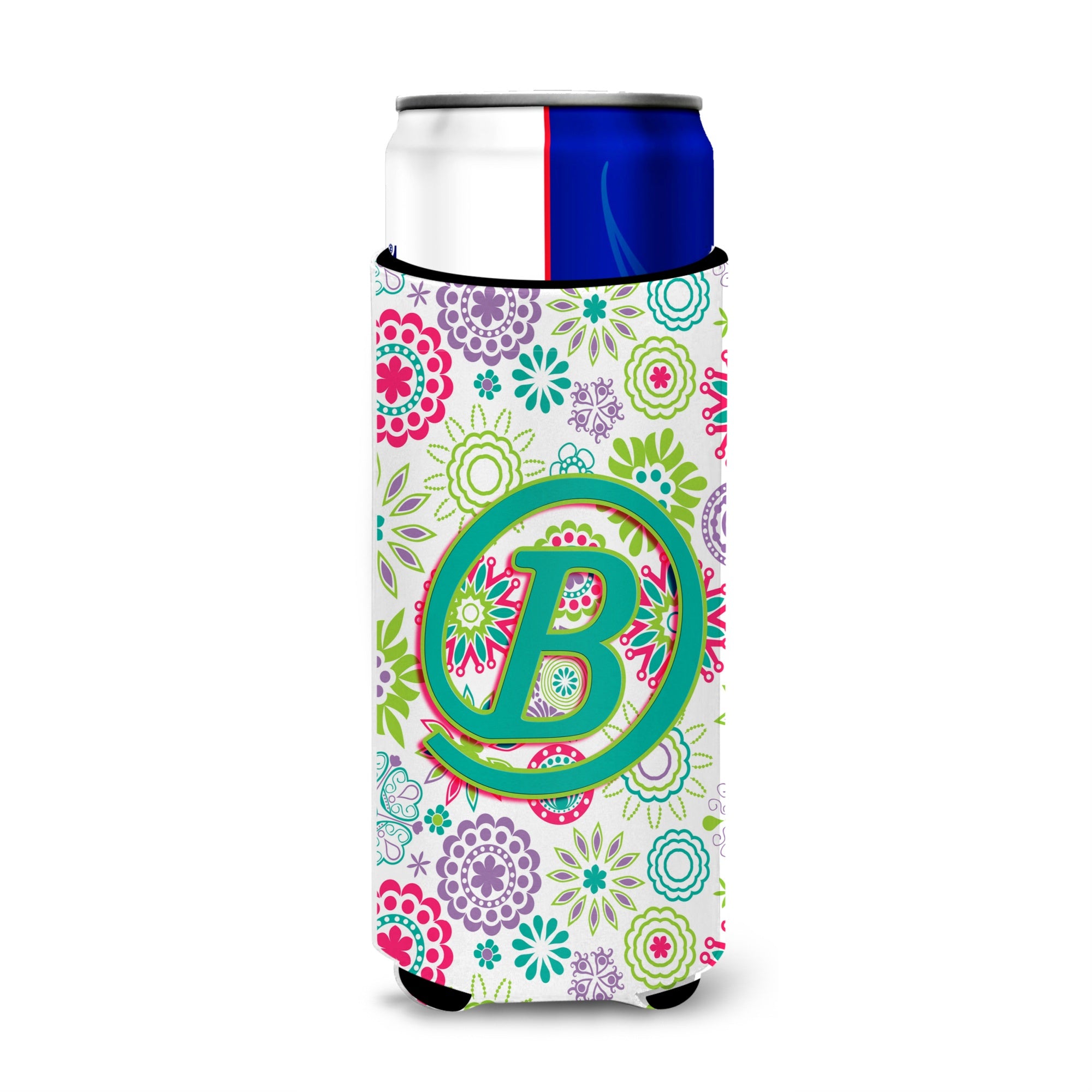 Letter B Flowers Pink Teal Green Initial Ultra Beverage Insulators For Slim Cans Cj2011-Bmuk