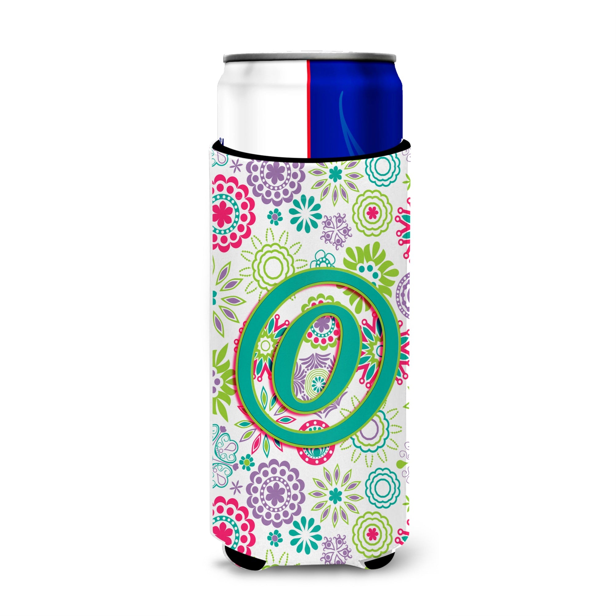 Letter O Flowers Pink Teal Green Initial Ultra Beverage Insulators For Slim Cans Cj2011-Omuk