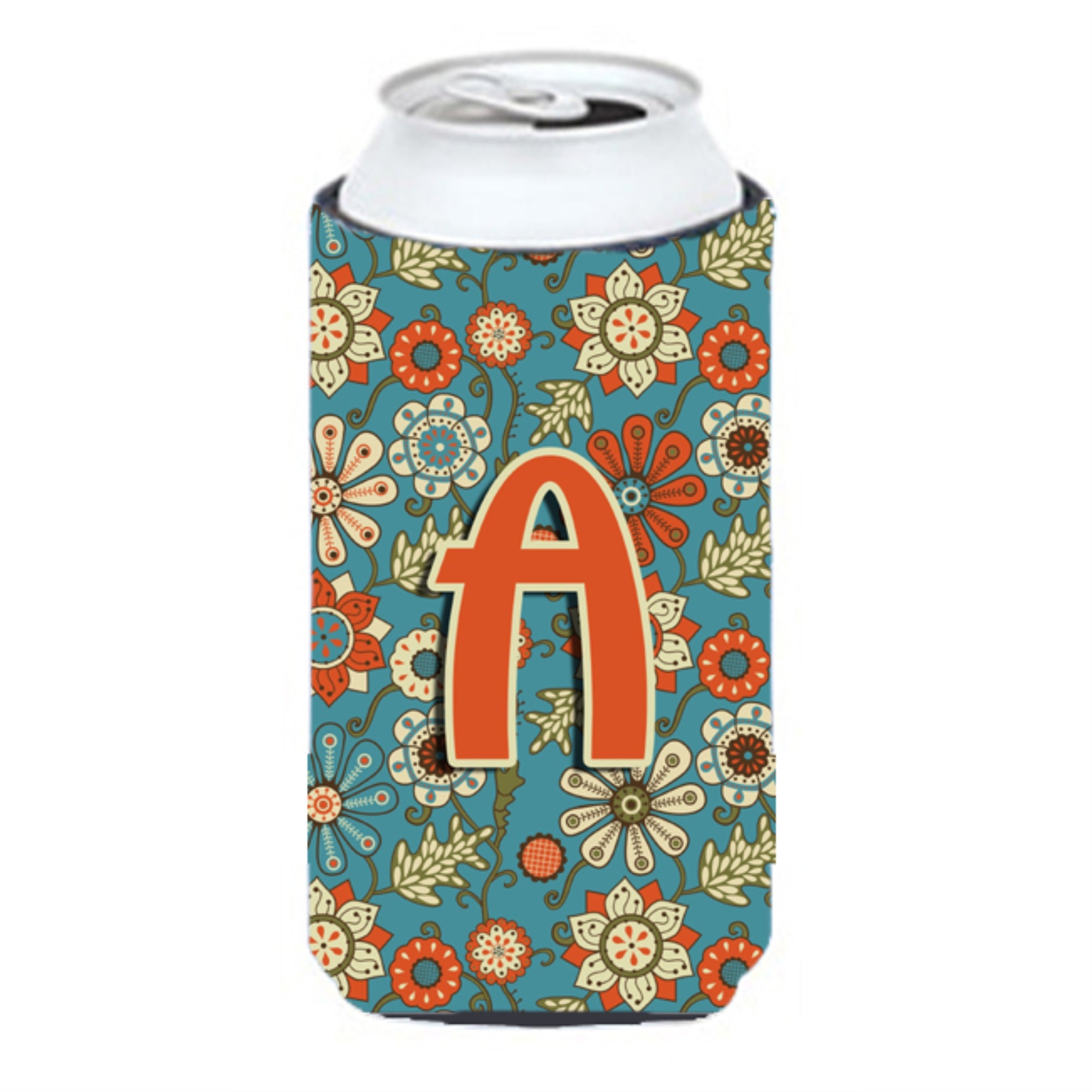 Letter A Flowers Retro Blue Tall Boy Beverage Insulator Hugger Cj2012-Atbc