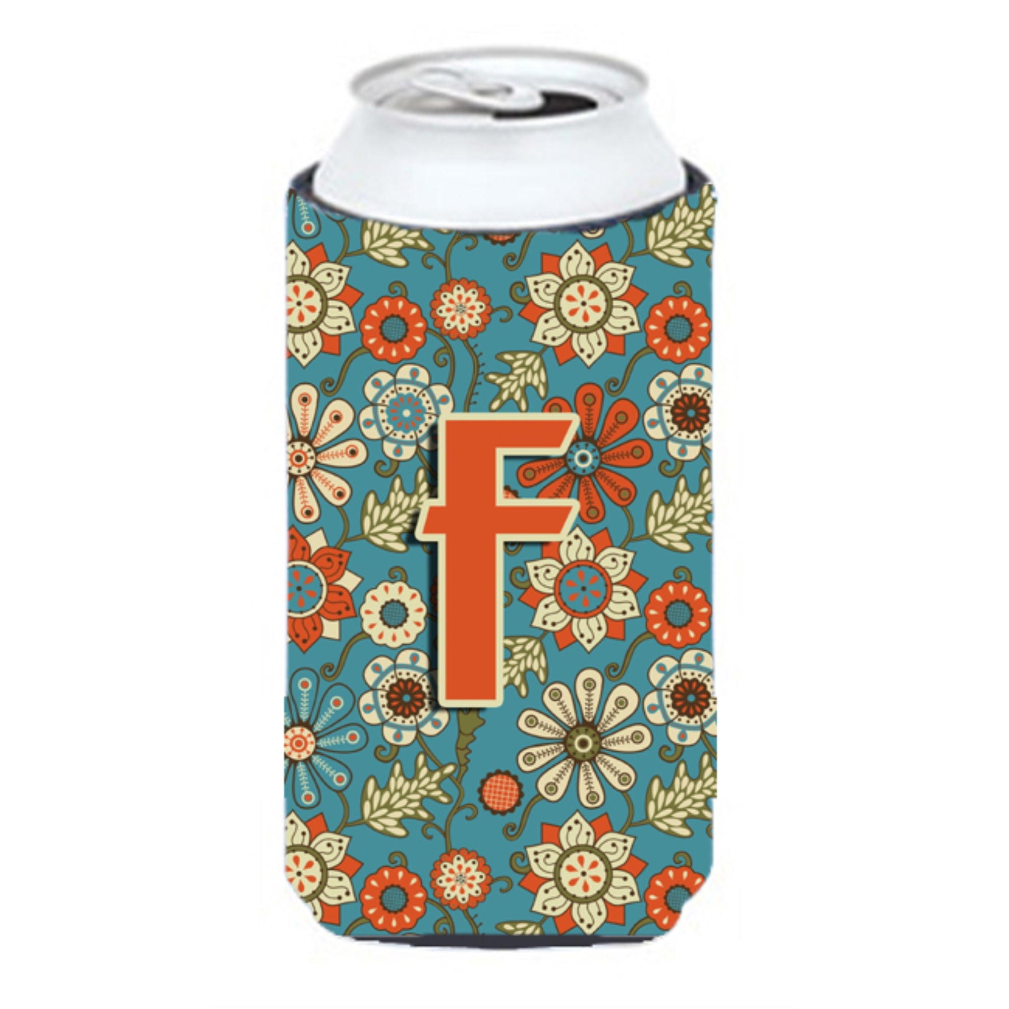 Letter F Flowers Retro Blue Tall Boy Beverage Insulator Hugger Cj2012-Ftbc