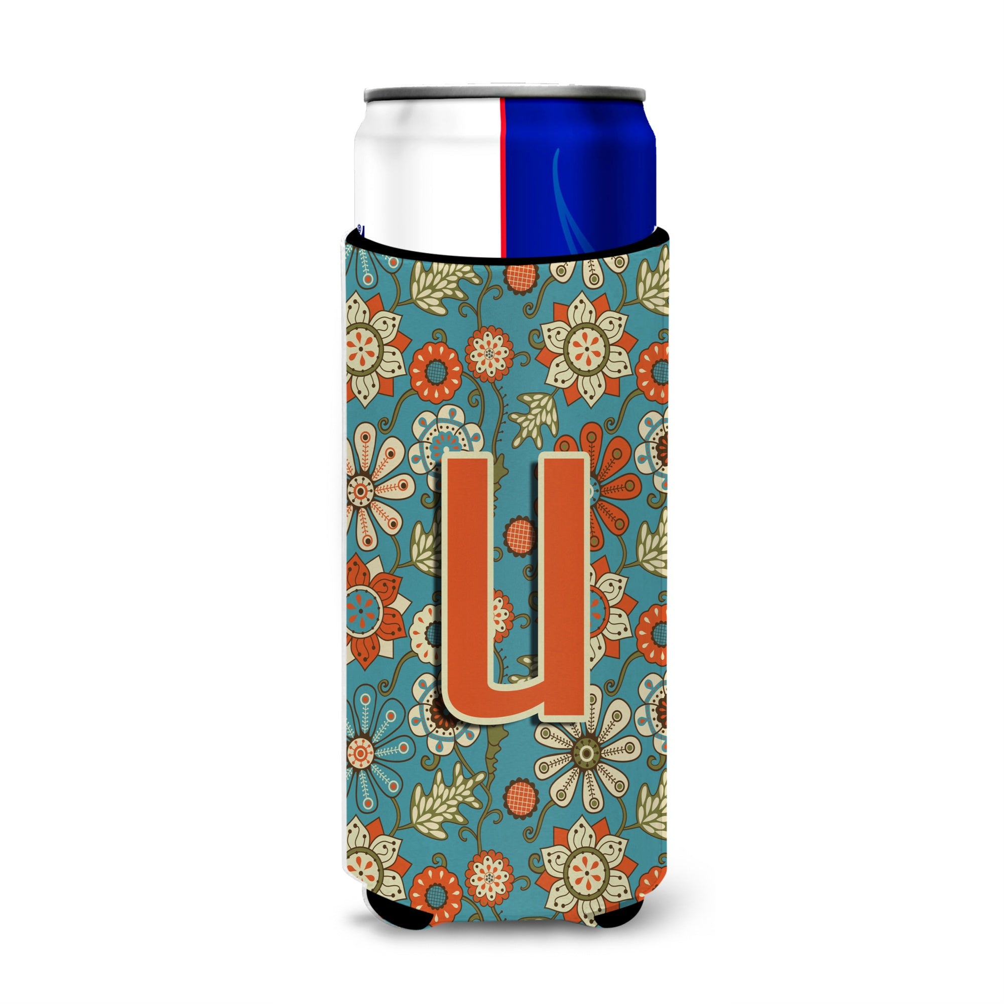 Letter U Flowers Retro Blue Ultra Beverage Insulators For Slim Cans Cj2012-Umuk