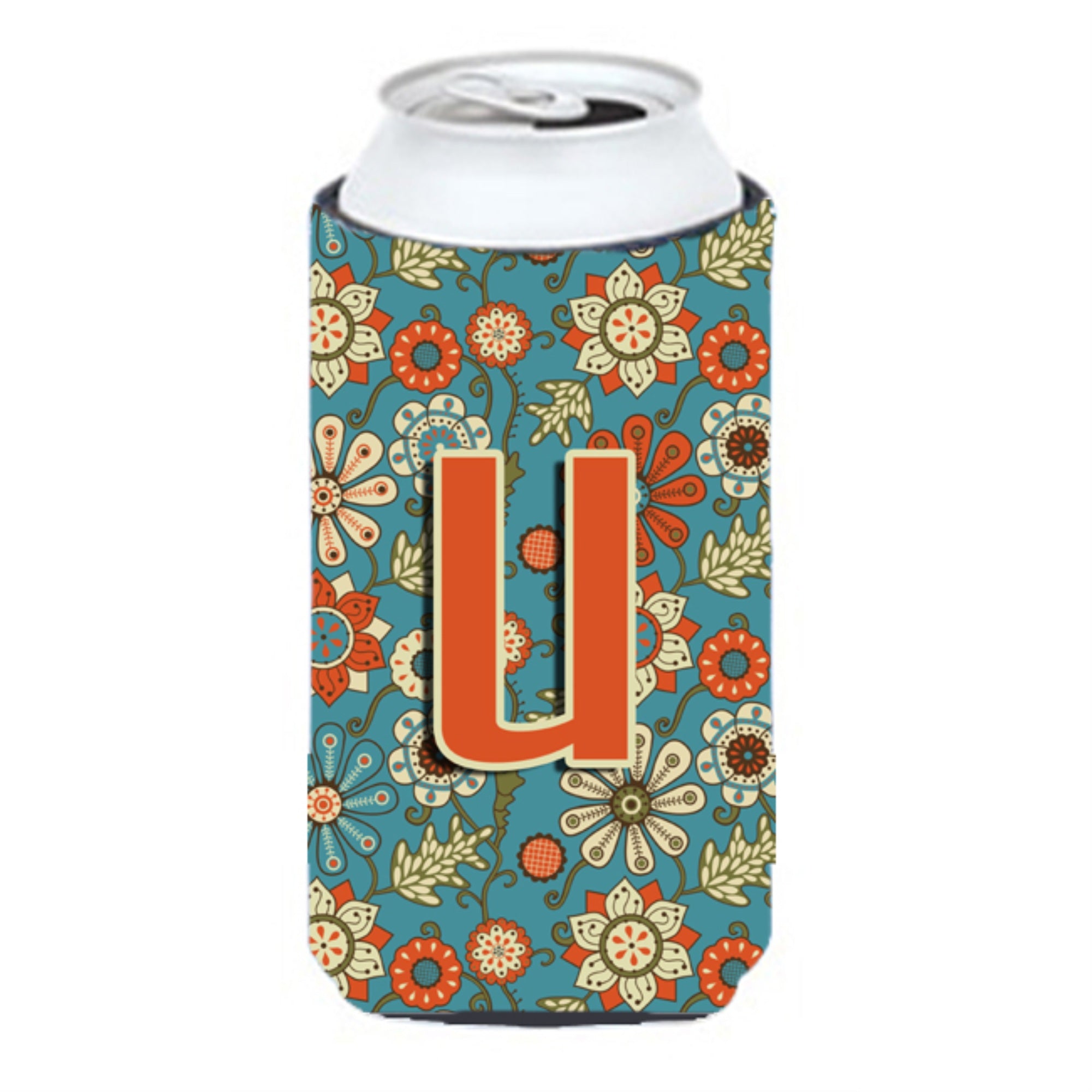 Letter U Flowers Retro Blue Tall Boy Beverage Insulator Hugger Cj2012-Utbc