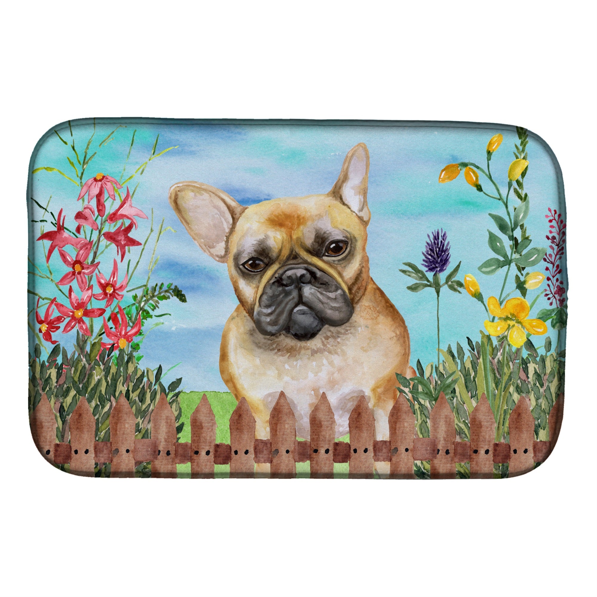 Caroline'S Treasures French Bulldog Spring Dish Drying Mat, 14 X 21