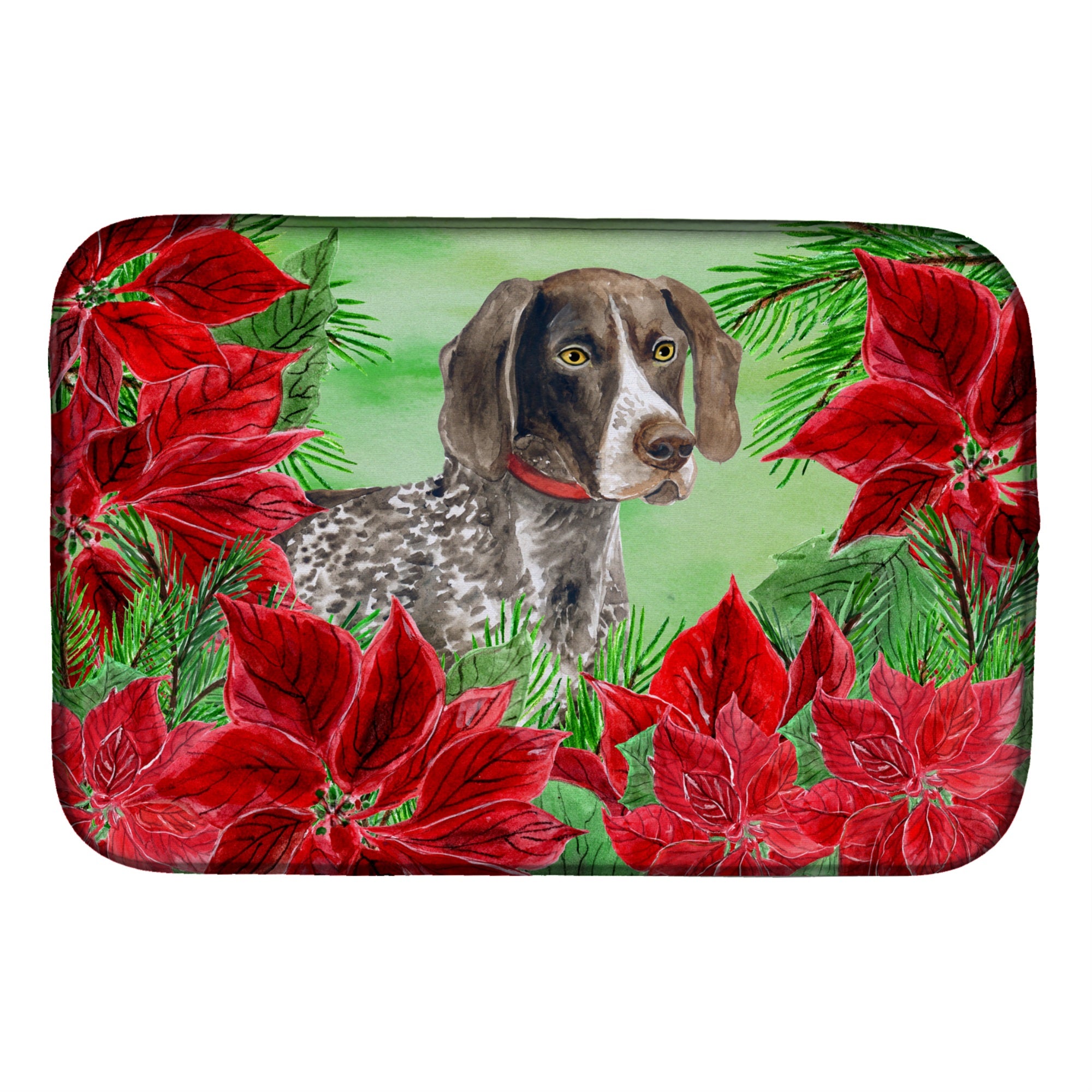 Caroline'S Treasures German Shorthaired Pointer Poinsettias Dish Drying Mat, 14 X 21, Christmas Poinsettas