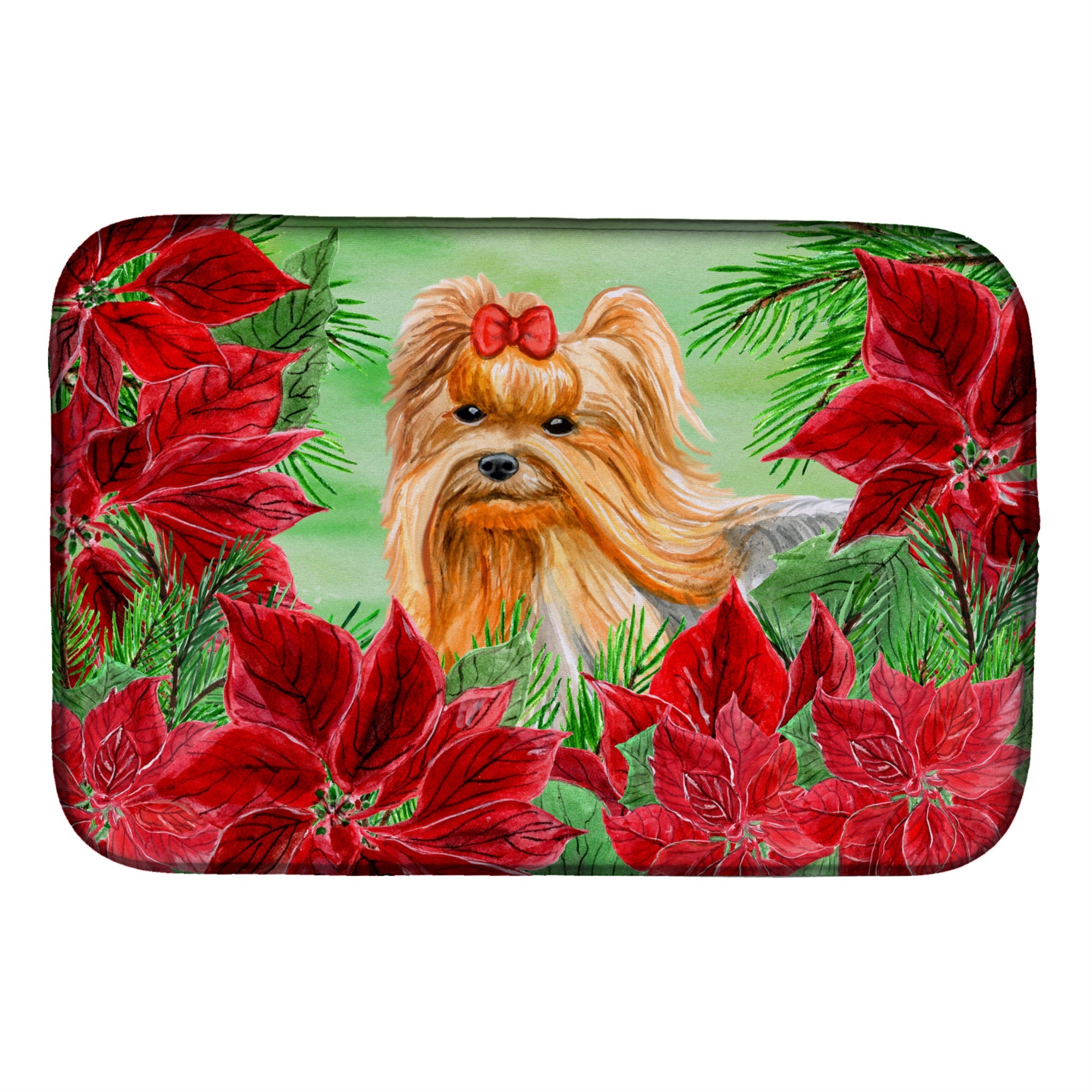 Caroline'S Treasures Yorkshire Terrier Poinsettias Dish Drying Mat, 14 X 21, Christmas Poinsettas