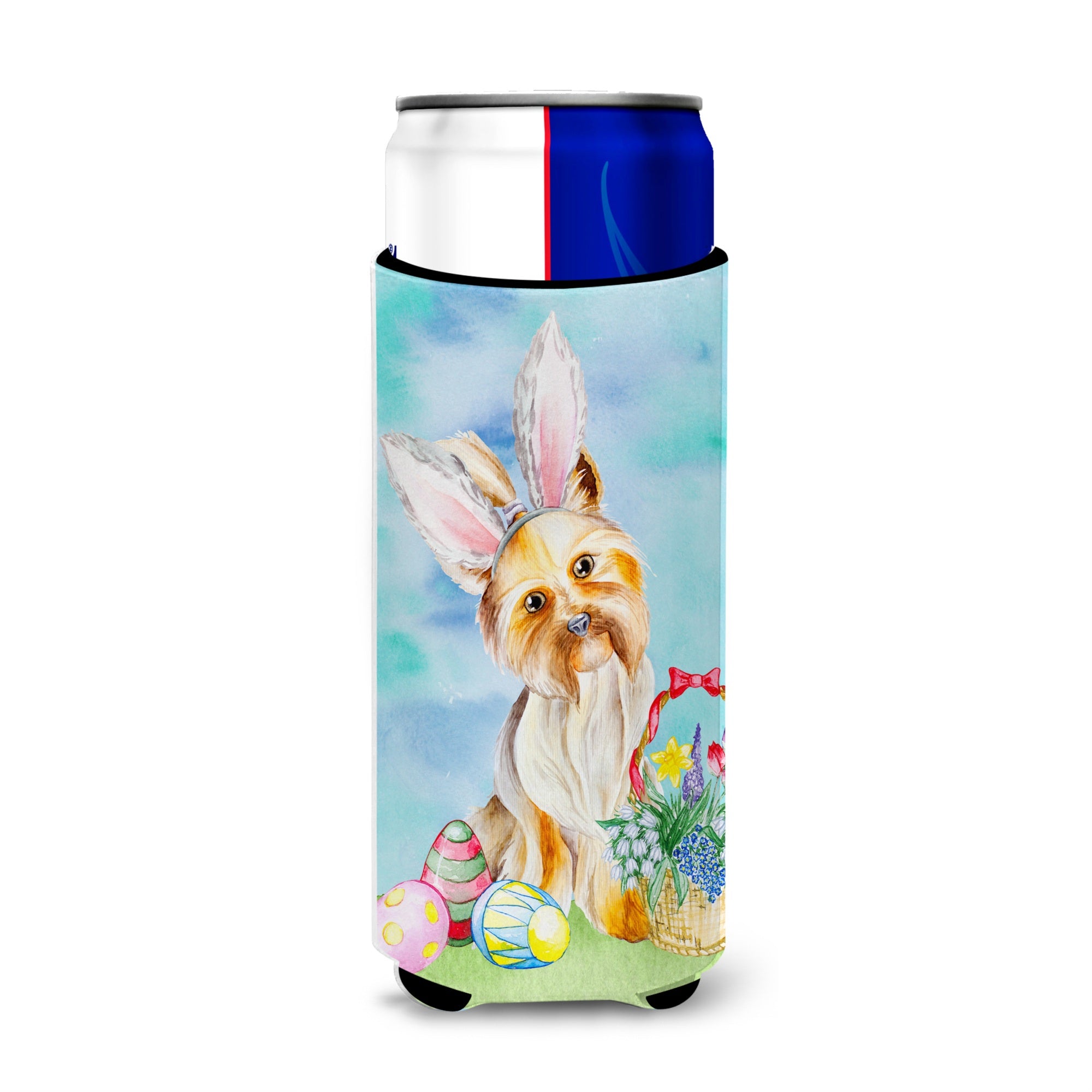 Caroline'S Treasures Yorkie Easter Bunny Decorative Can Hugger, Slim, Multicolor
