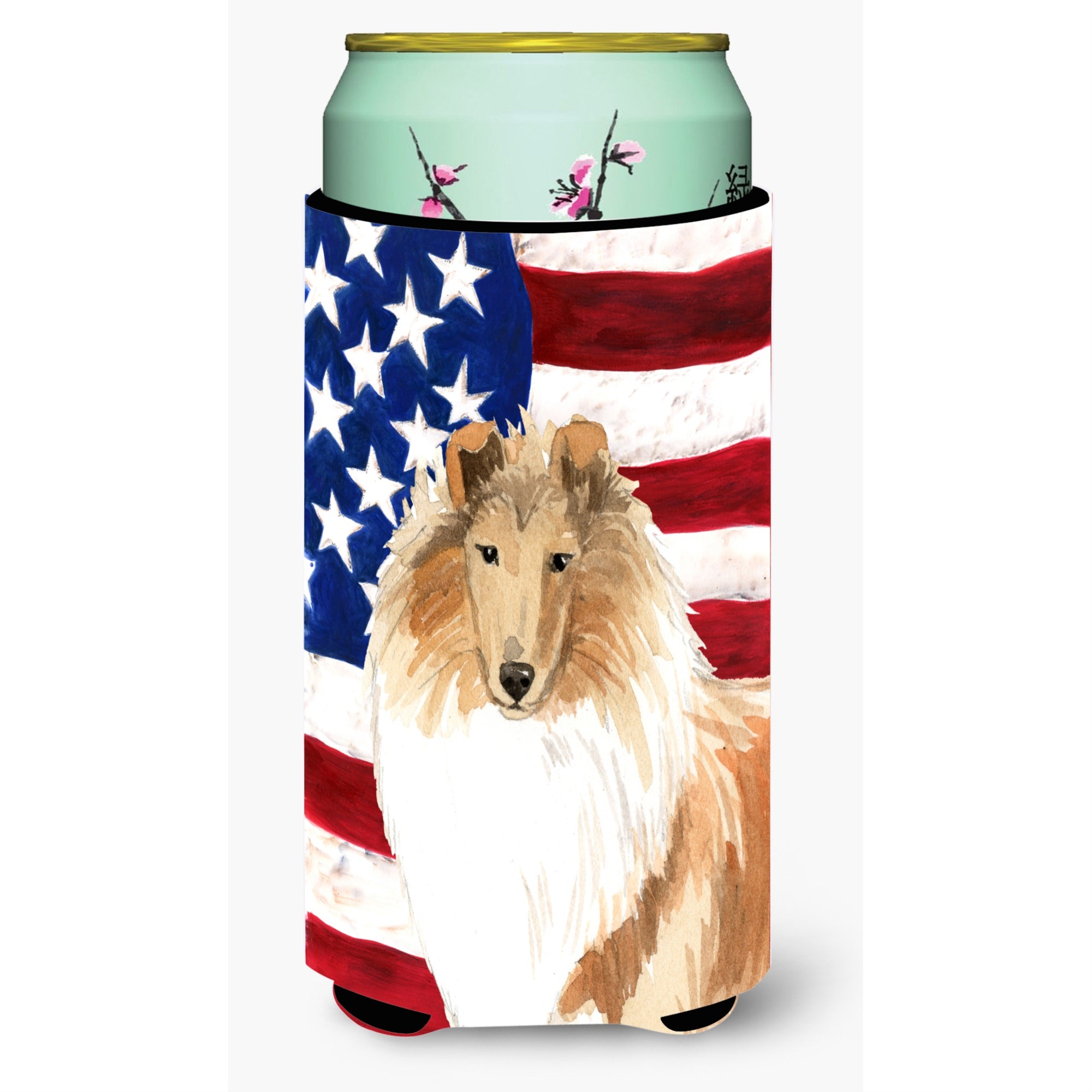 Caroline'S Treasures Ck1719Tbc Patriotic Usa Rough Collie Tall Boy Hugger Cold-Beverage-Koozies, Multicolor