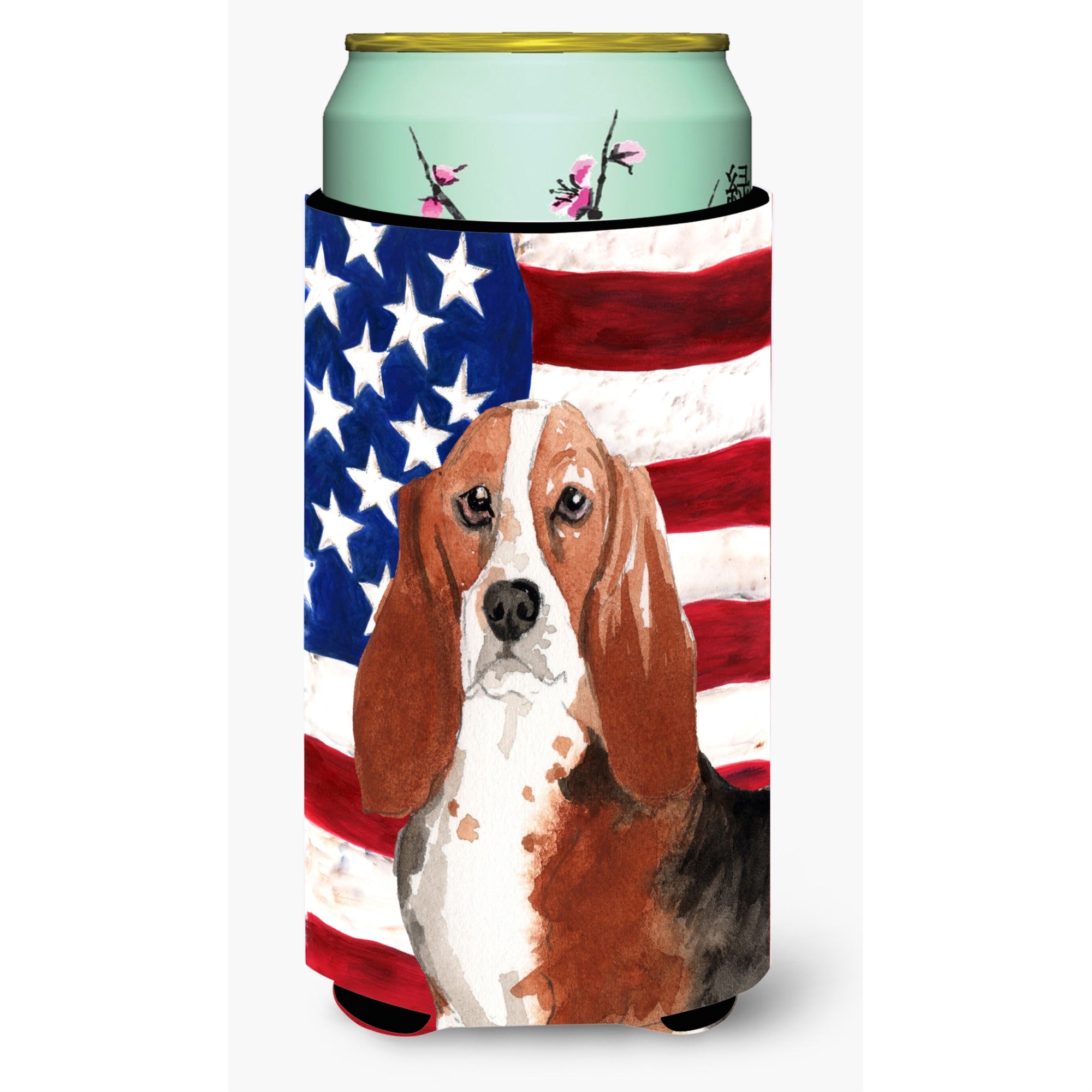 Caroline'S Treasures Ck1742Tbc Patriotic Usa Basset Hound Tall Boy Hugger Cold-Beverage-Koozies, Multicolor