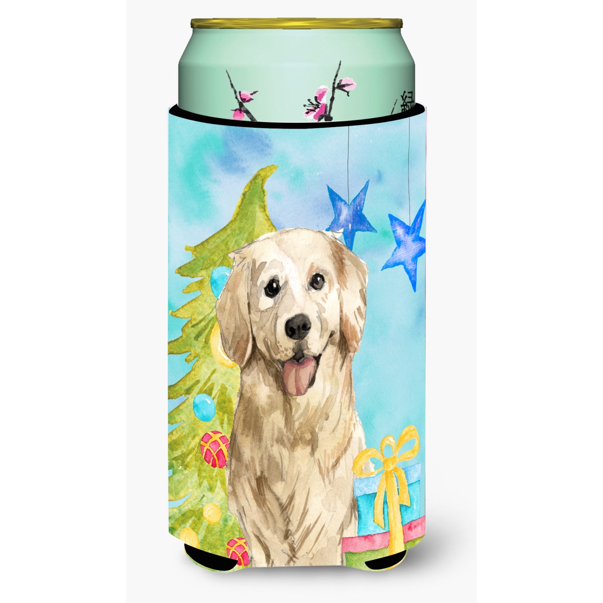 Caroline'S Treasures Ck1878Tbc Christmas Tree Golden Retriever Tall Boy Hugger Cold-Beverage-Koozies, Multicolor
