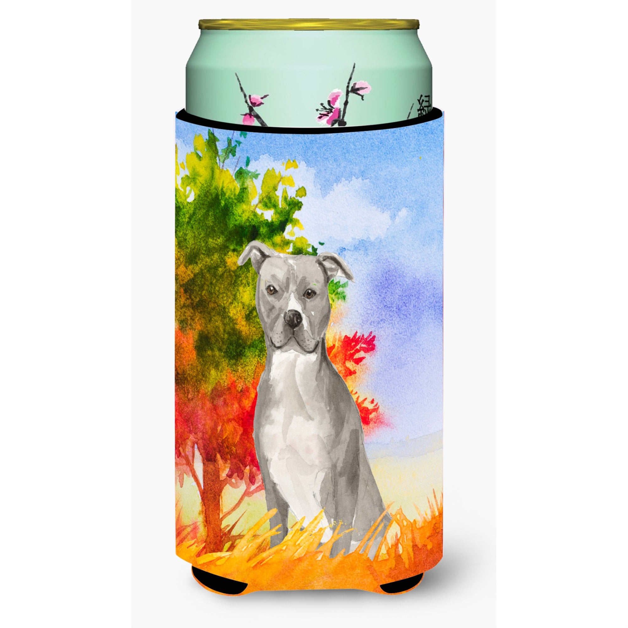 Caroline'S Treasures Ck1962Tbc Fall Staffordshire Bull Terrier Tall Boy Hugger Cold-Beverage-Koozies, Multicolor