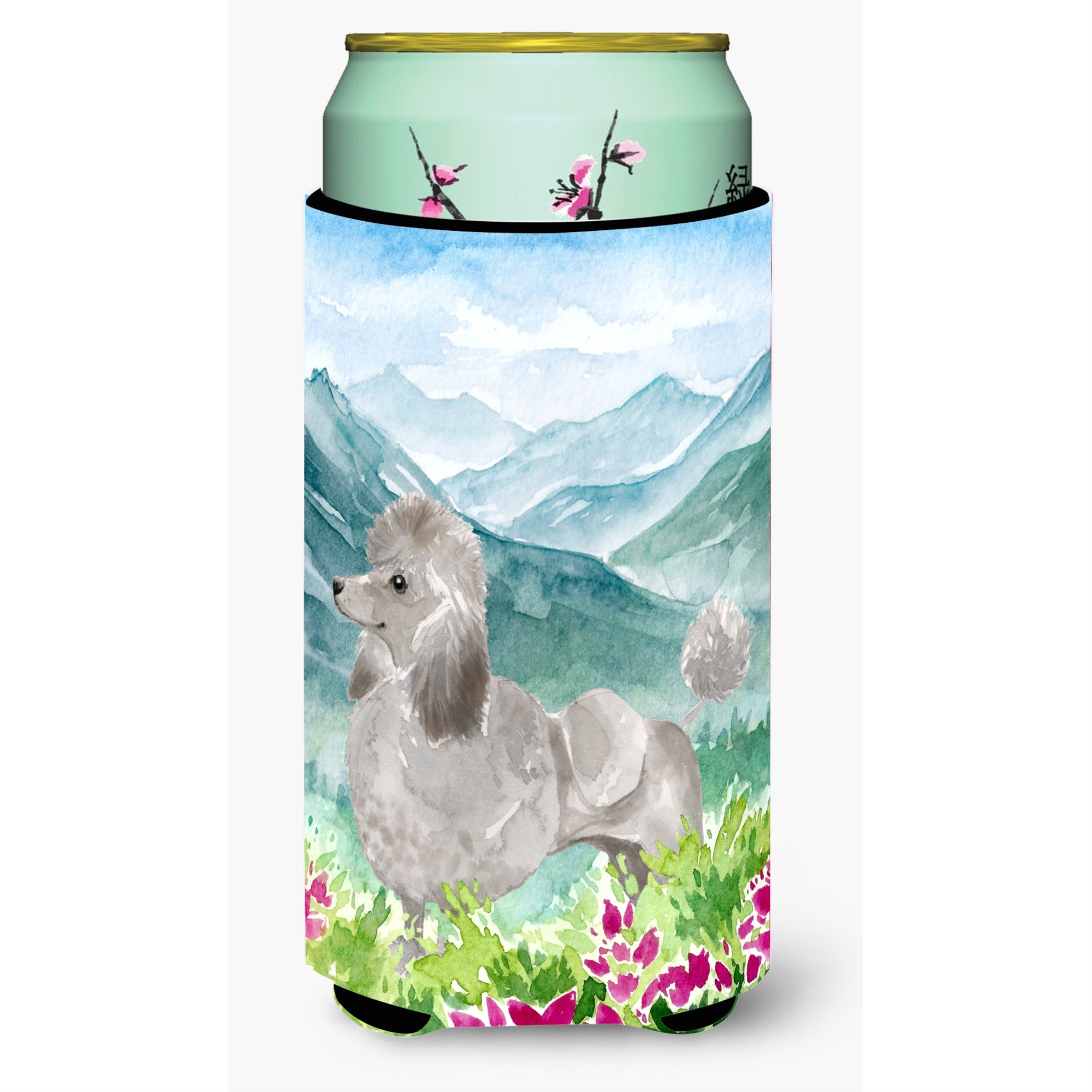 Caroline'S Treasures Ck1975Tbc Mountian Flowers Silver Poodle Tall Boy Hugger Cold-Beverage-Koozies, Multicolor