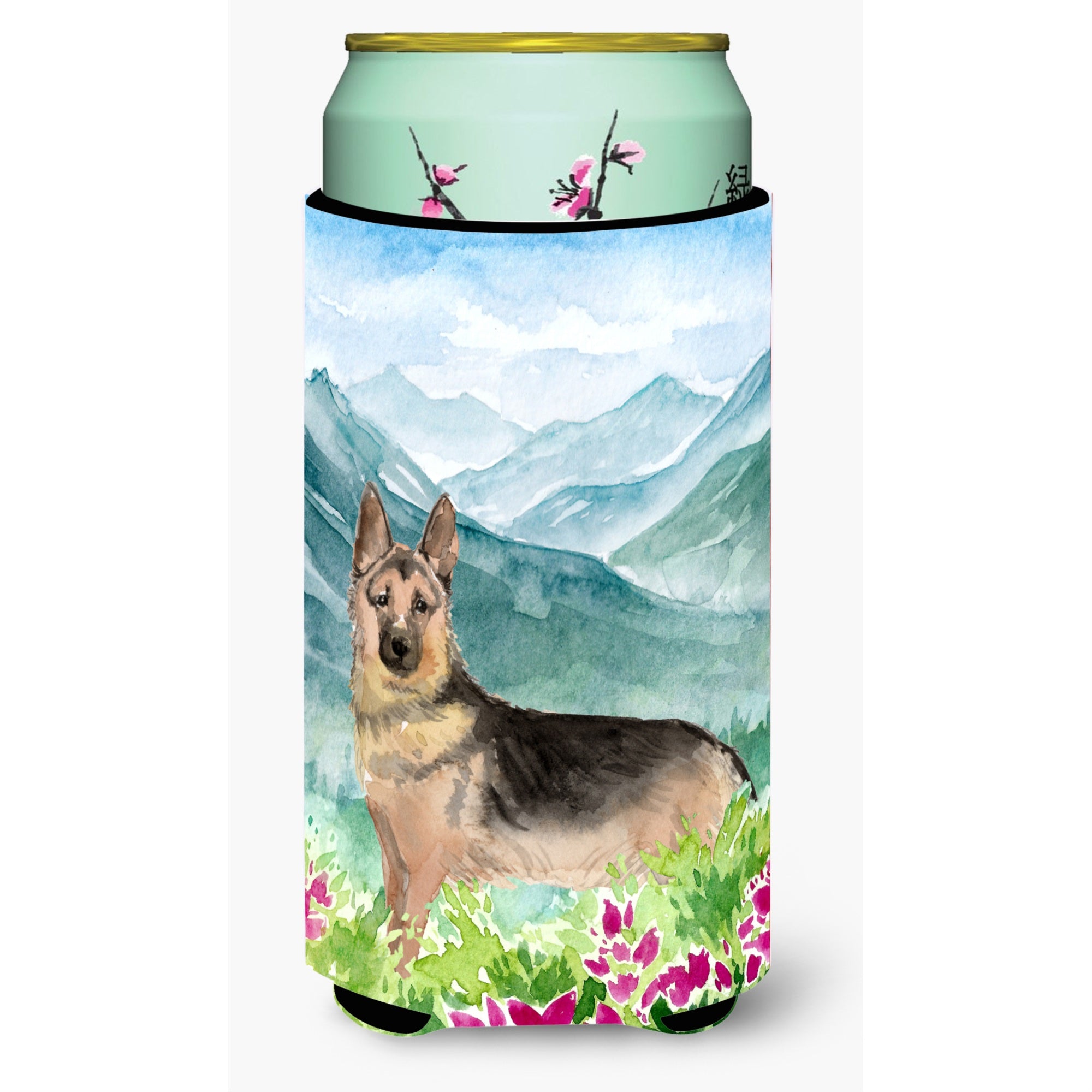 Caroline'S Treasures Ck1977Tbc Mountian Flowers German Shepherd Tall Boy Hugger Cold-Beverage-Koozies, Multicolor