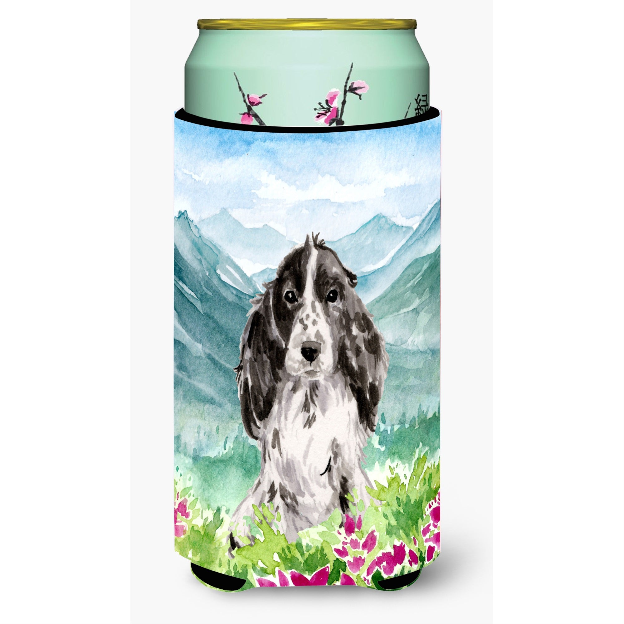 Caroline'S Treasures Ck1982Tbc Flowers Black Parti Cocker Spaniel Tall Boy Hugger Cold-Beverage-Koozies, Multicolor