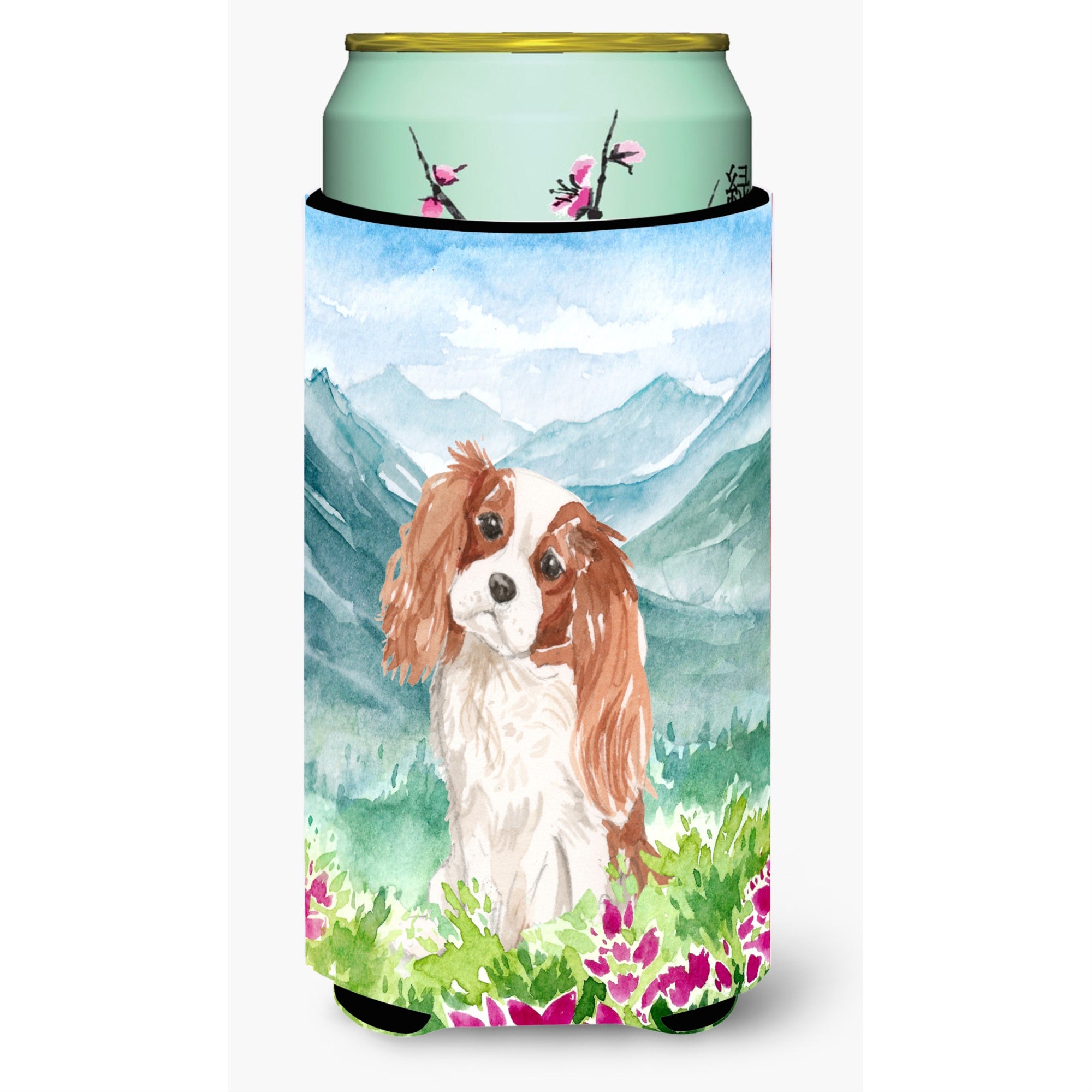 Caroline'S Treasures Ck1985Tbc Flowers Blenheim Cavalier Spaniel Tall Boy Hugger Cold-Beverage-Koozies, Multicolor