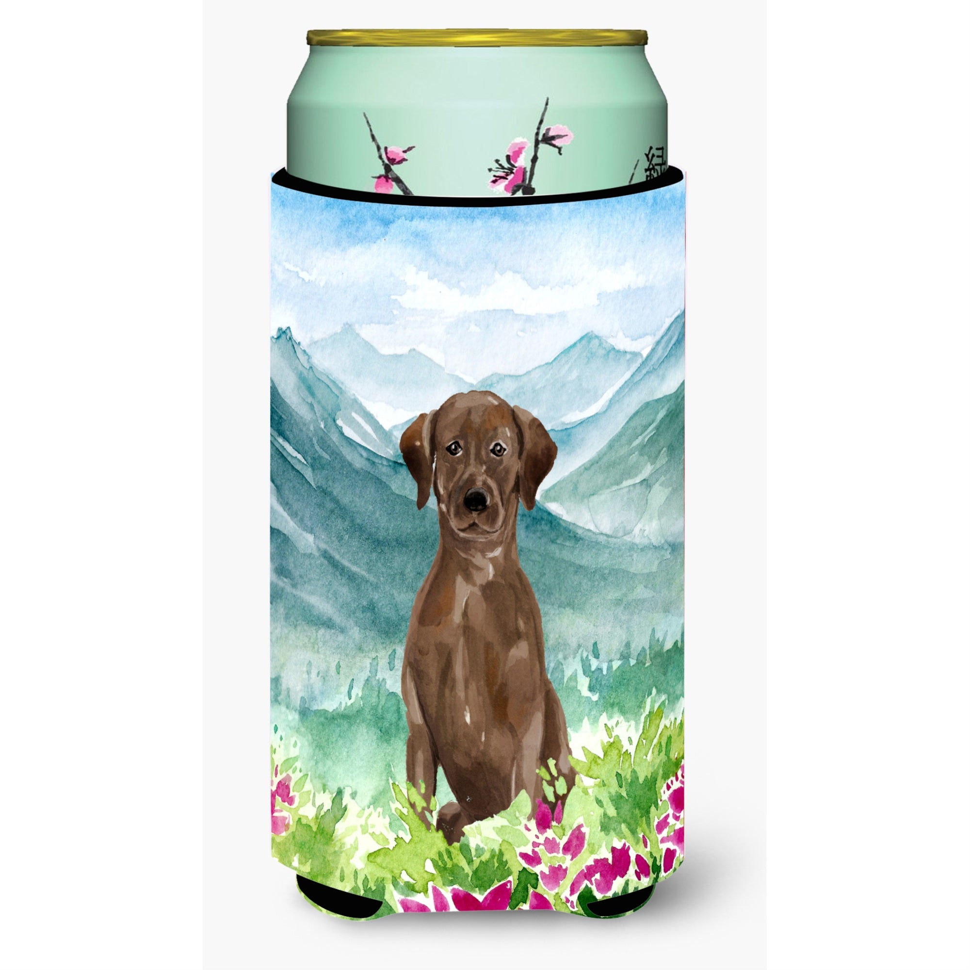 Caroline'S Treasures Ck1986Tbc Mountian Flowers Chocolate Lab Tall Boy Hugger Cold-Beverage-Koozies, Multicolor