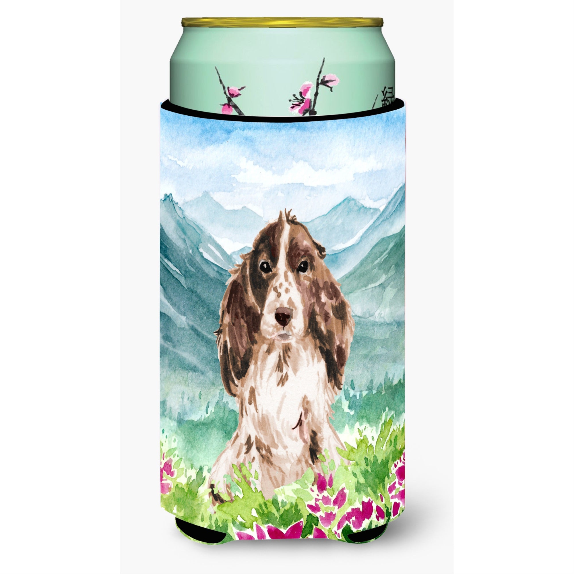Caroline'S Treasures Ck1987Tbc Flowers Chocolate Parti Cocker Spaniel Tall Boy Hugger Cold-Beverage-Koozies, Multicolor