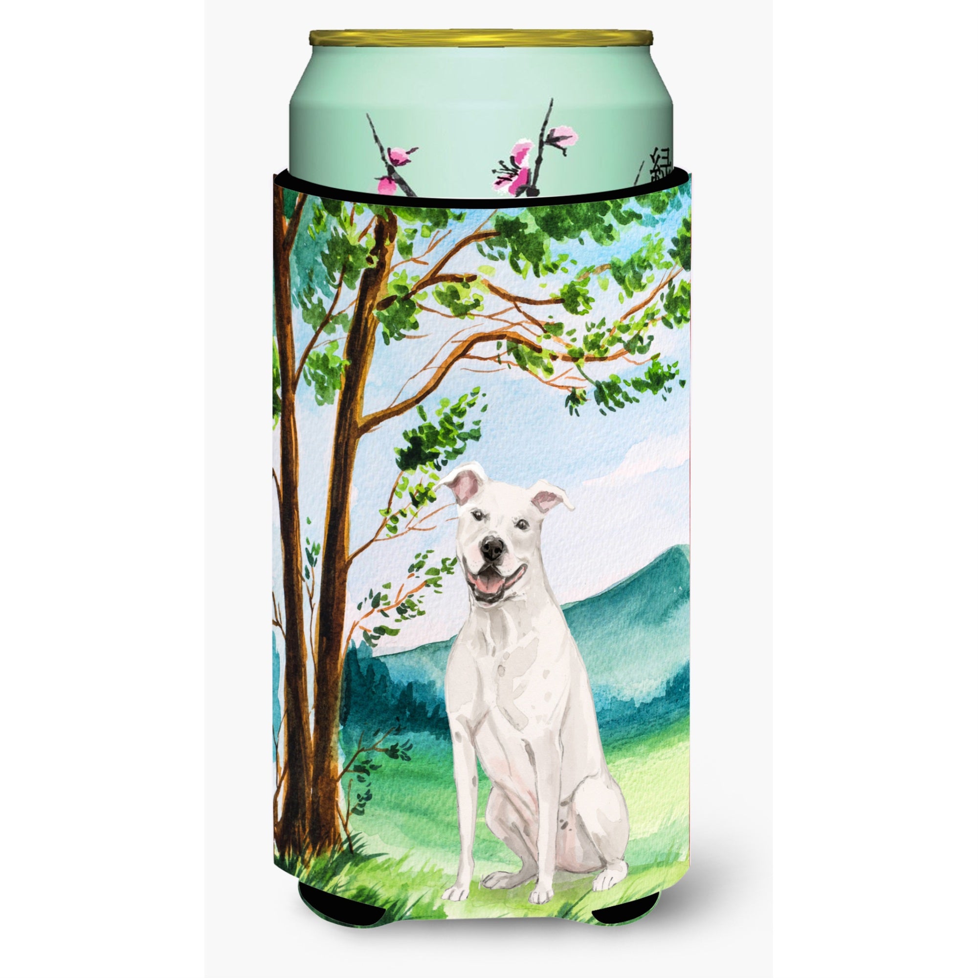 Caroline'S Treasures Ck2031Tbc Under Tree White Staffie Bull Terrier Tall Boy Hugger Cold-Beverage-Koozies, Multicolor