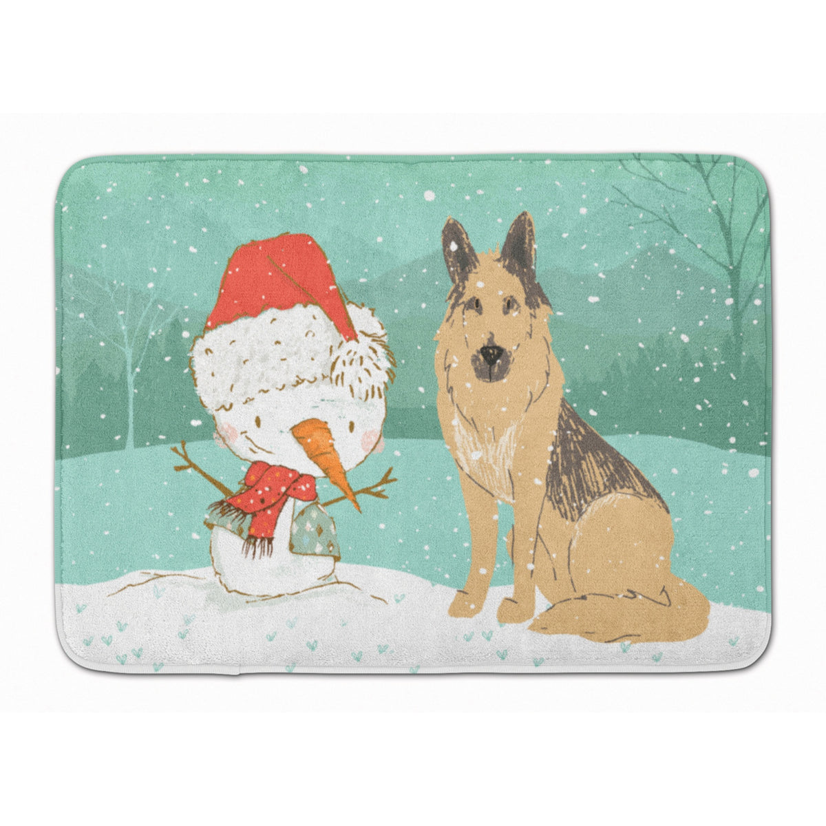 Caroline'S Treasures German Shepherd And Snowman Christmas Machine Washable Memory Foam Mat, Multicolor