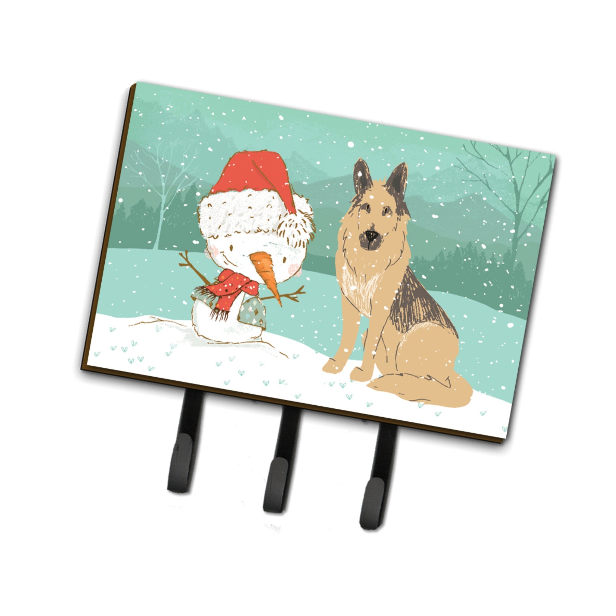 Caroline'S Treasures German Shepherd And Snowman Christmas Leash Or Key Holder Hooks, Multicolor