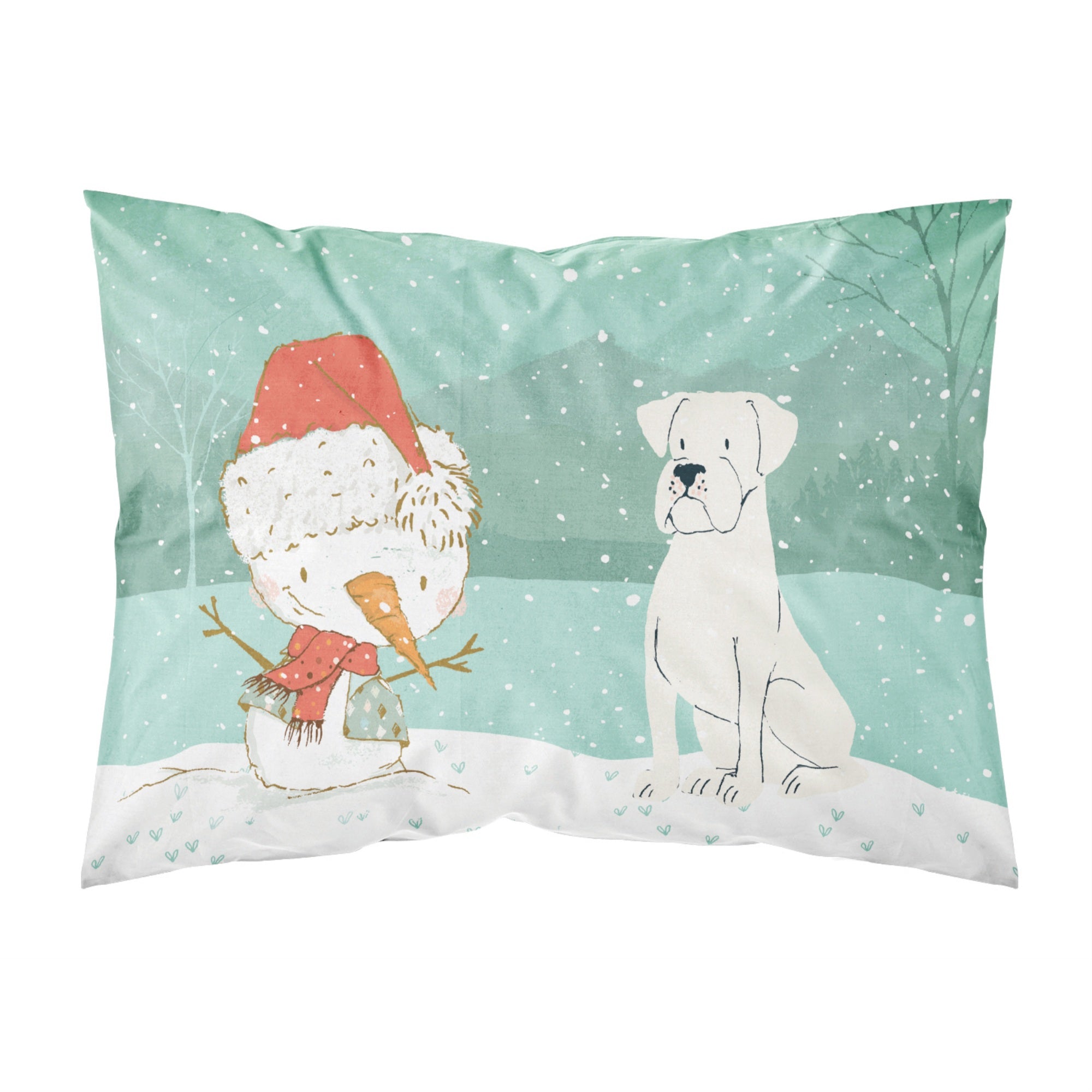 Caroline'S Treasures Snowman White Boxer Christmas Fabric Standard Pillowcase