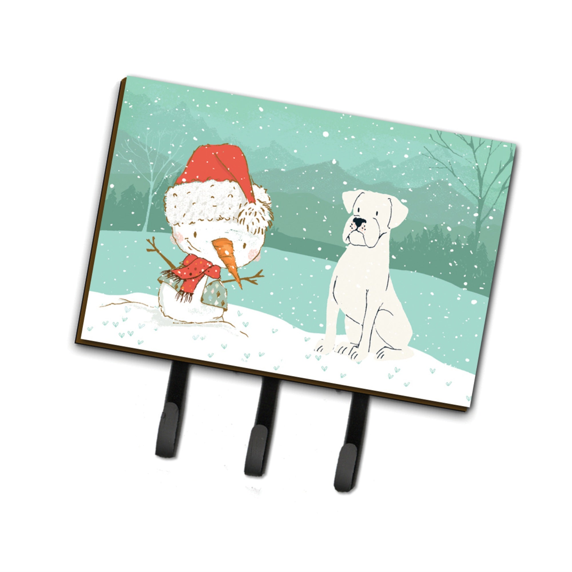 Caroline'S Treasures White Boxer And Snowman Christmas Leash Or Key Holder Hooks