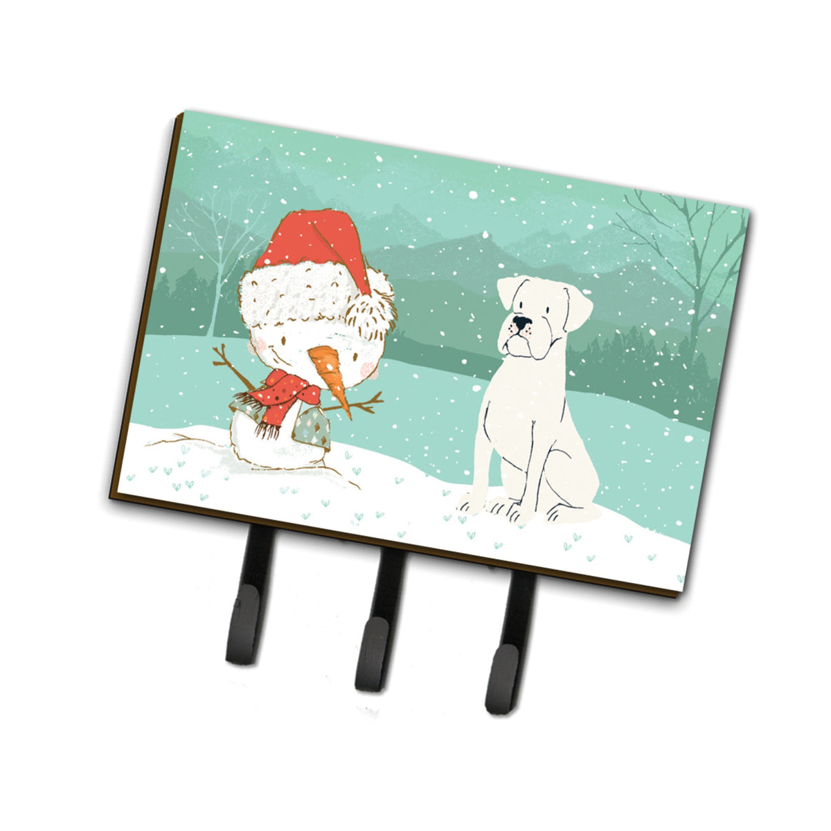 Caroline'S Treasures White Boxer And Snowman Christmas Leash Or Key Holder Hooks