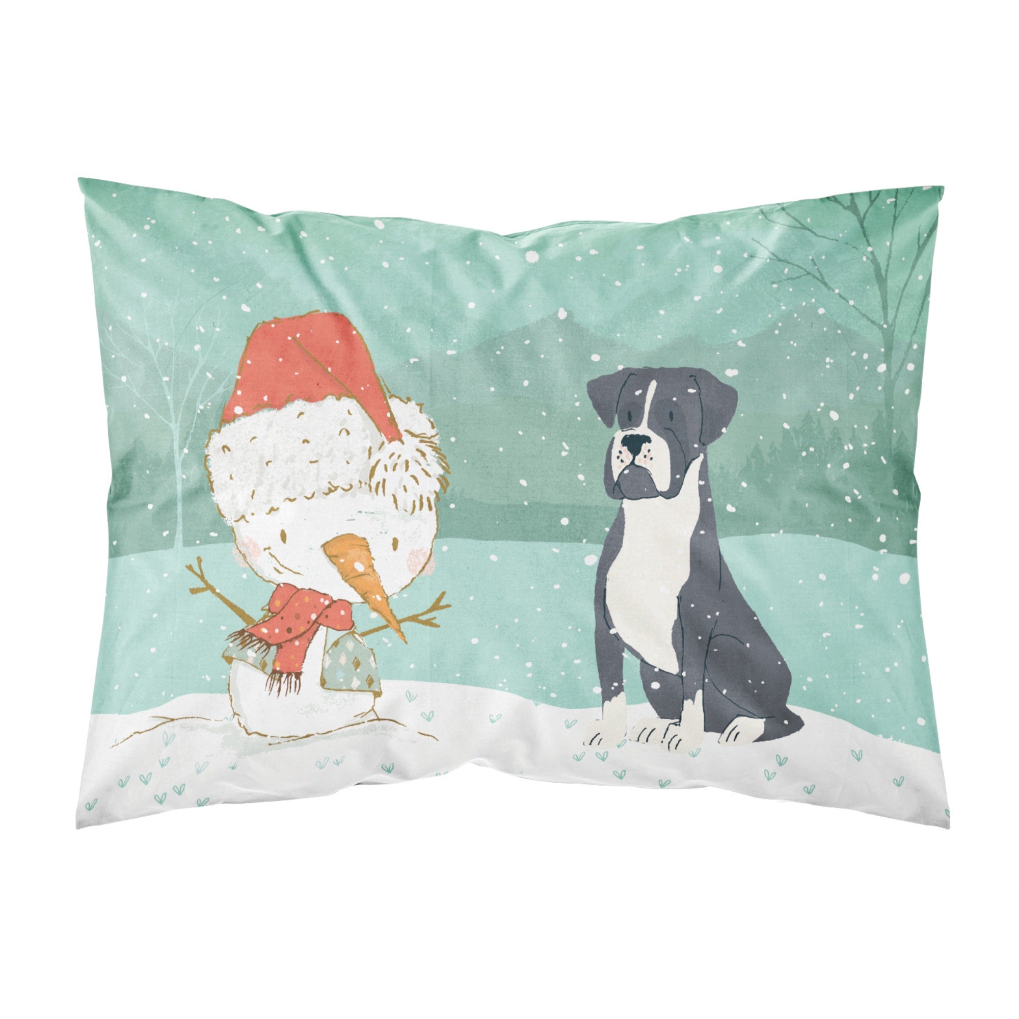 Caroline'S Treasures Snowman Black Boxer Christmas Fabric Standard Pillowcase