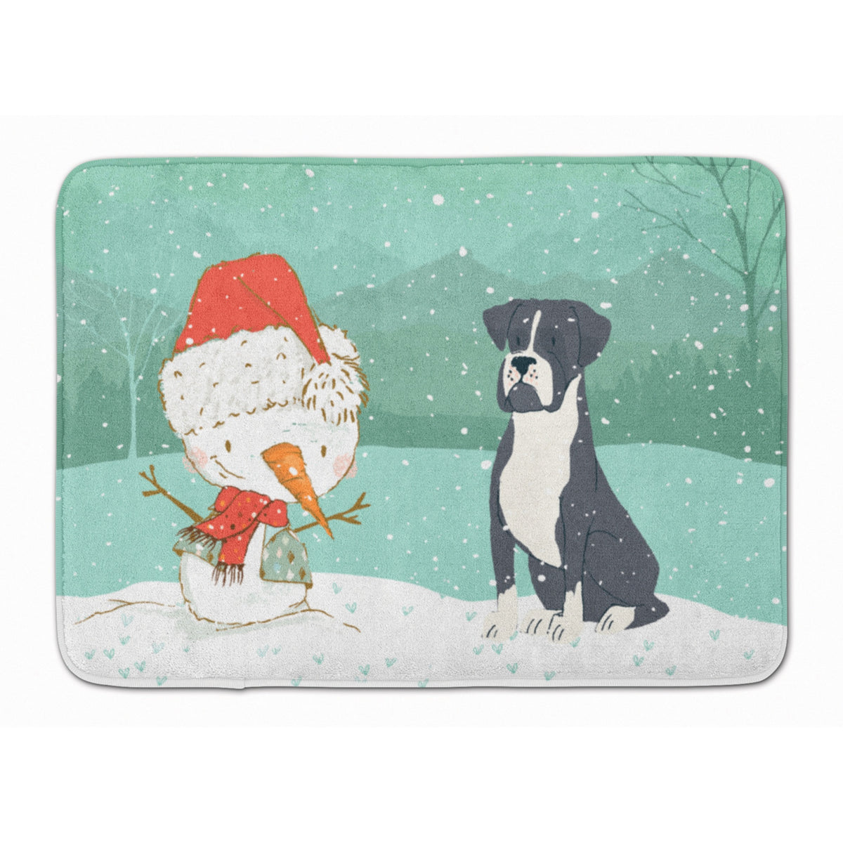 Caroline'S Treasures Black Boxer And Snowman Christmas Machine Washable Memory Foam Mat, Multicolor